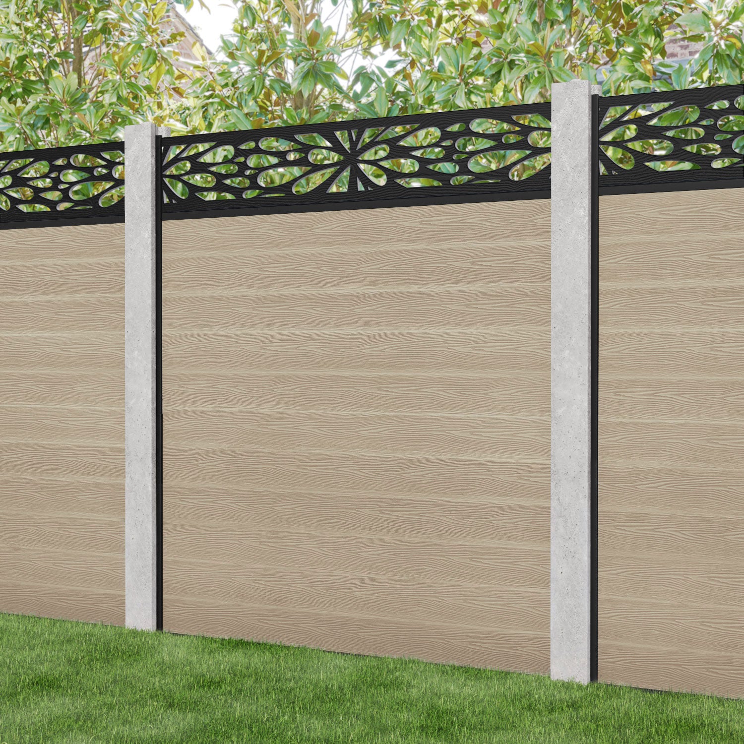 Classic Blossom Fence Panel - Light Oak - for existing concrete posts