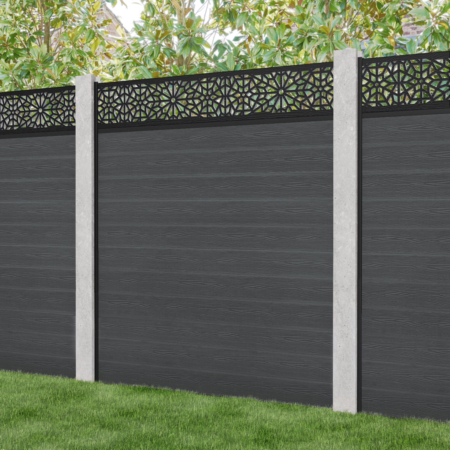 Classic Alnara Fence Panel - Dark Grey - for existing concrete posts