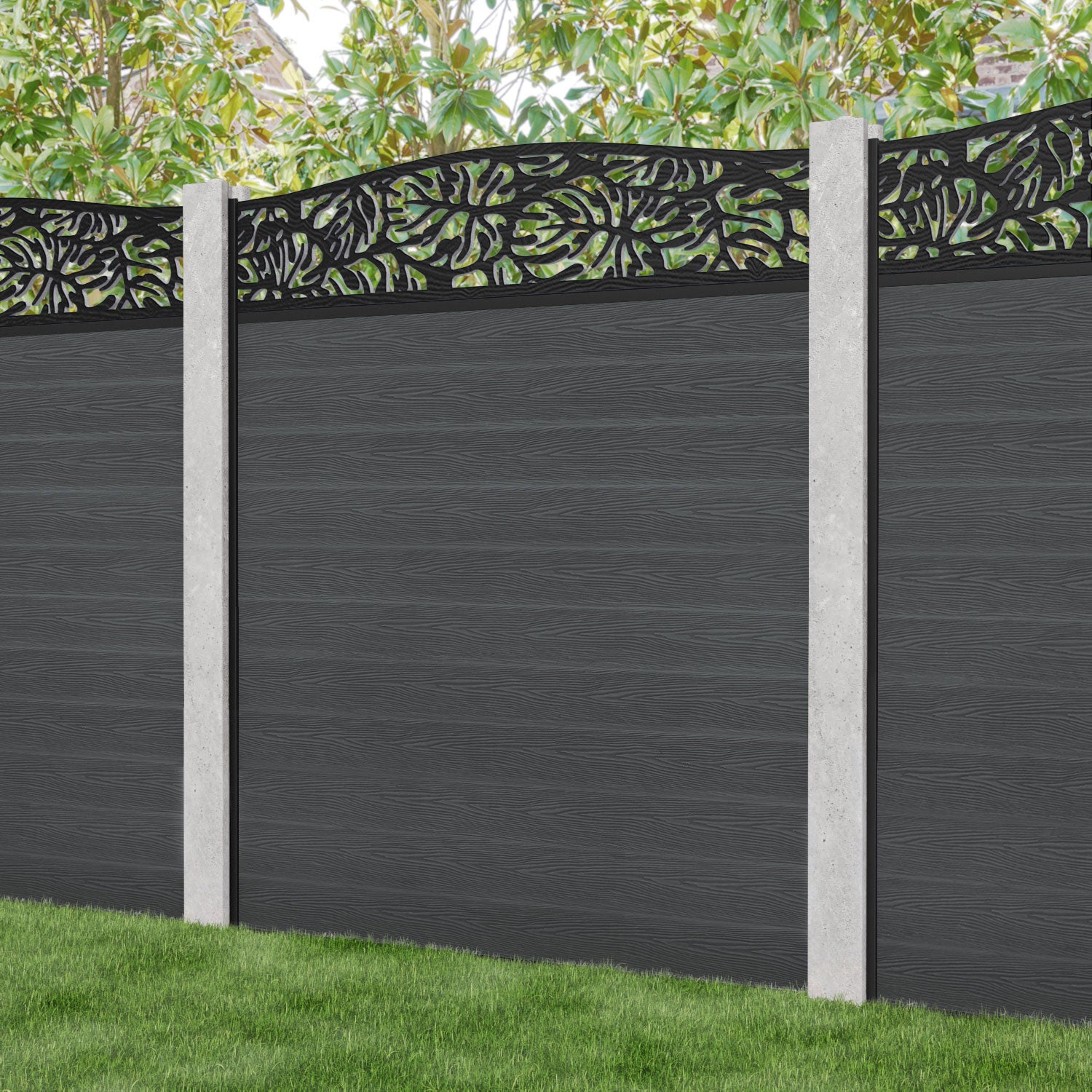 Classic Botanic Curved Top Fence Panel - Dark Grey - for existing concrete posts