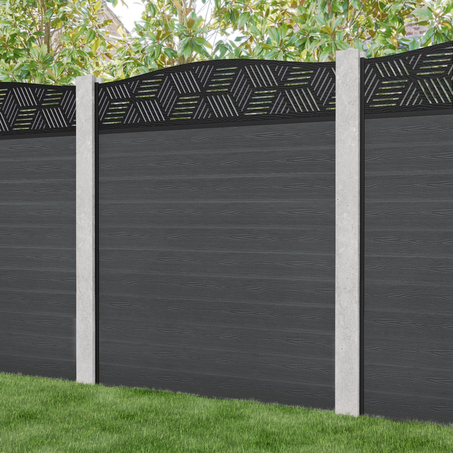 Classic Cubed Curved Top Fence Panel - Dark Grey - for existing concrete posts