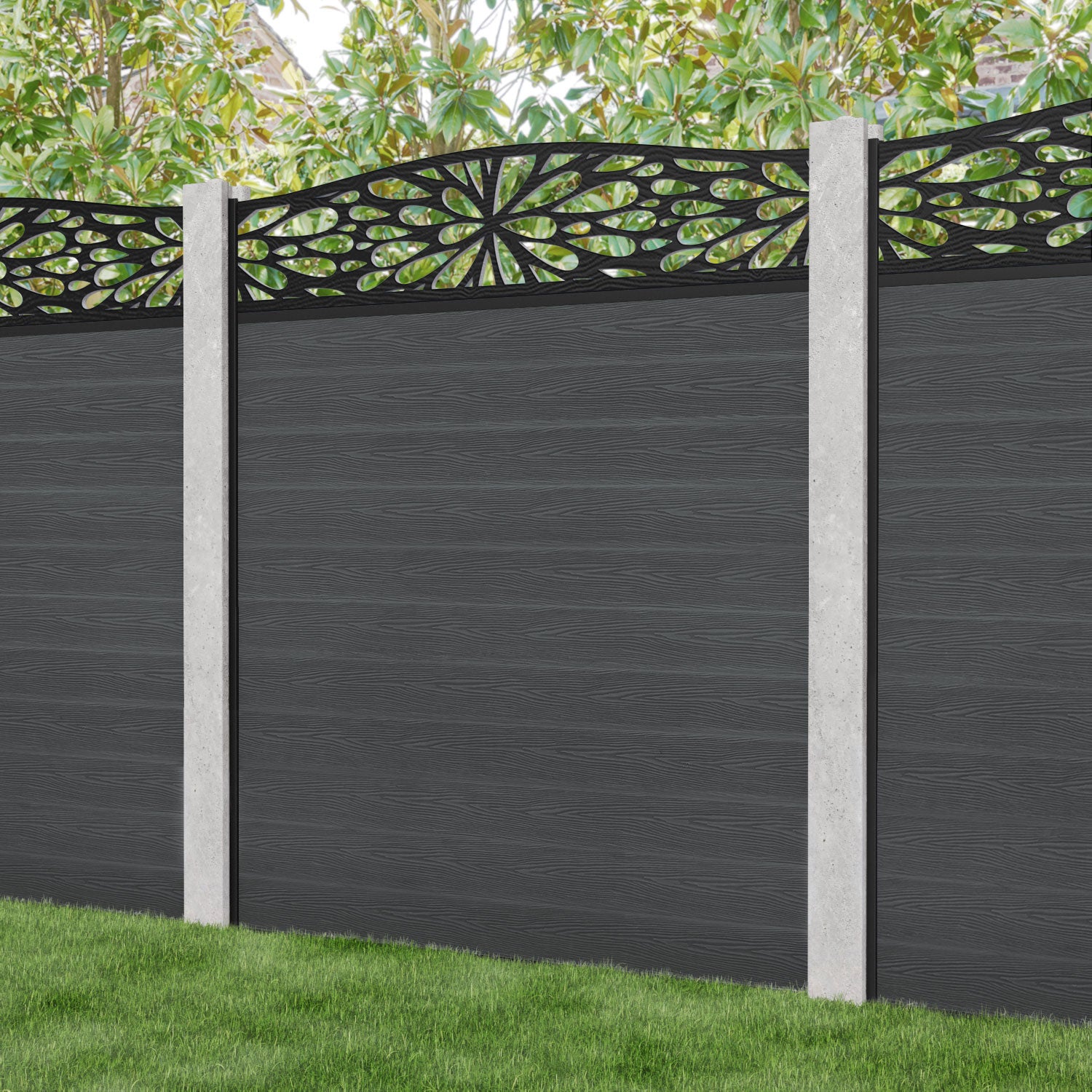 Classic Blossom Curved Top Fence Panel - Dark Grey - for existing concrete posts