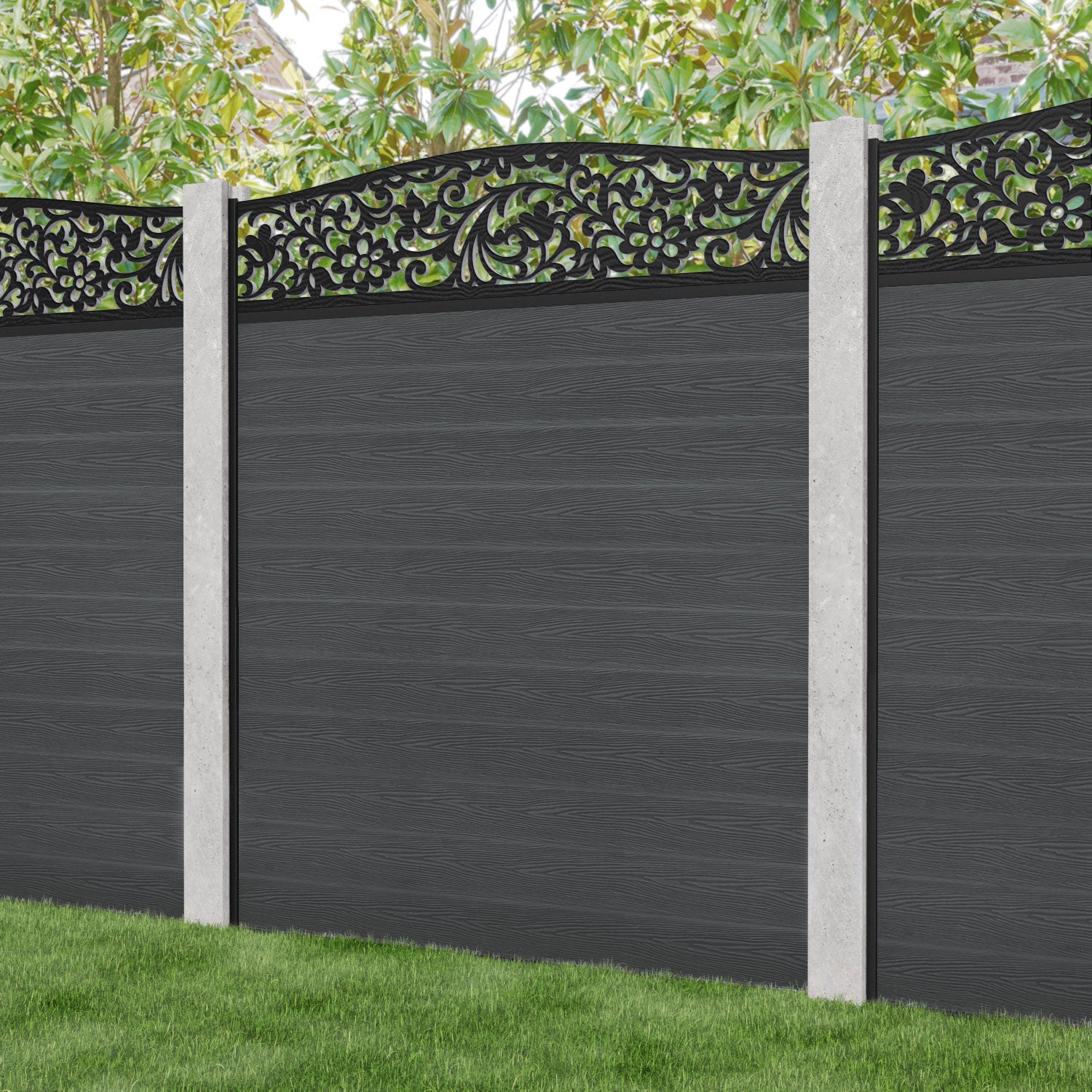 Classic Eden Curved Top Fence Panel - Dark Grey - for existing concrete posts