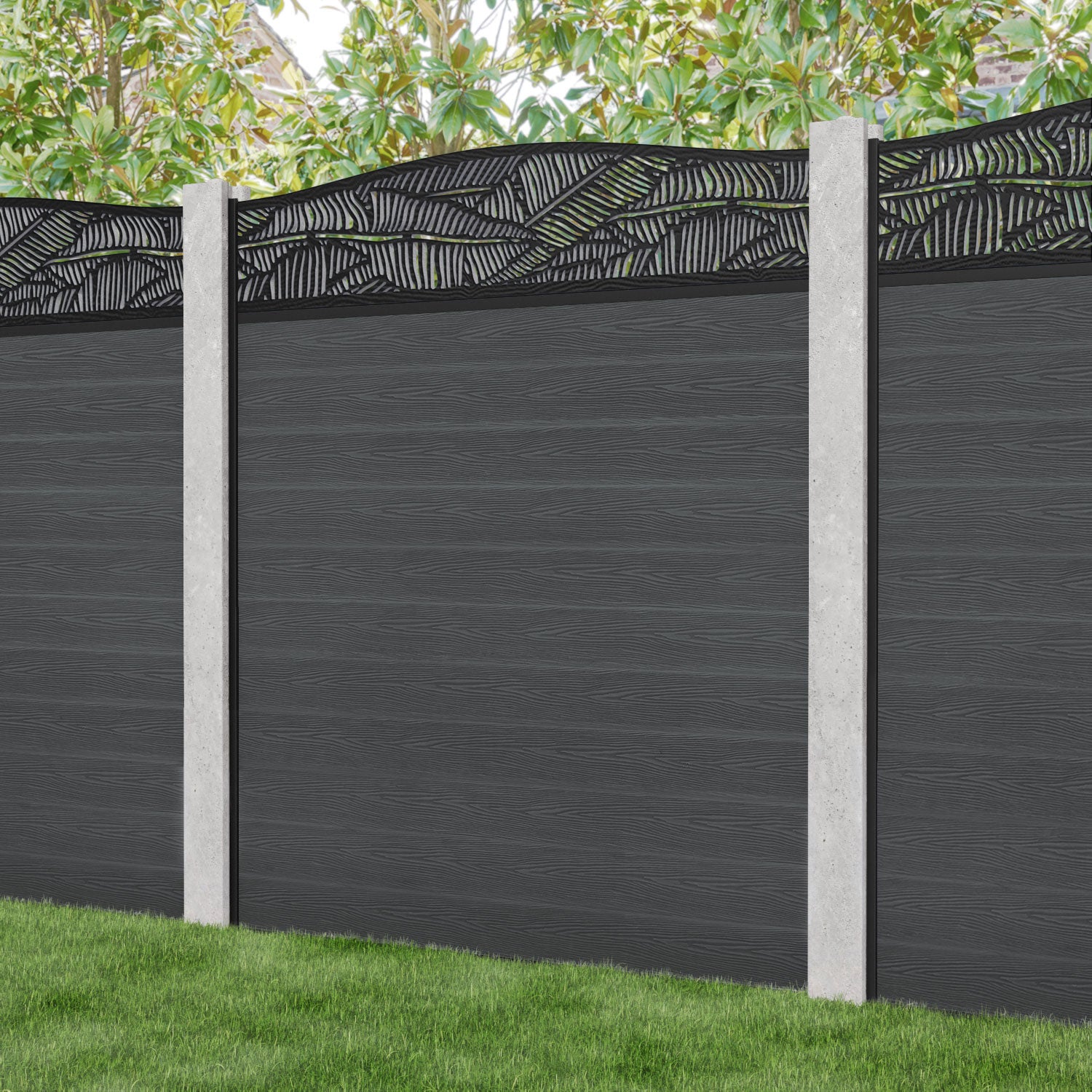 Classic Feather Curved Top Fence Panel - Dark Grey - for existing concrete posts
