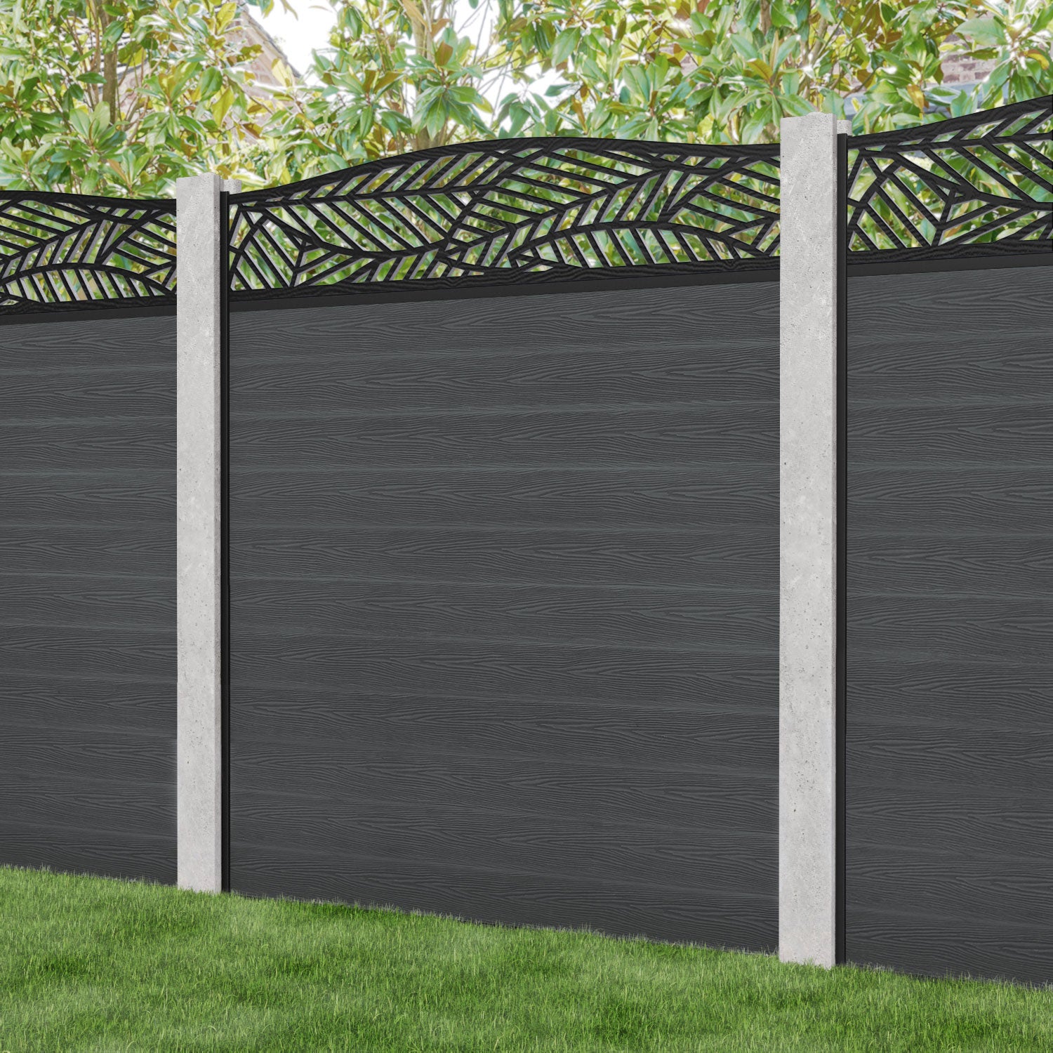 Classic Habitat Curved Top Fence Panel - Dark Grey - for existing concrete posts