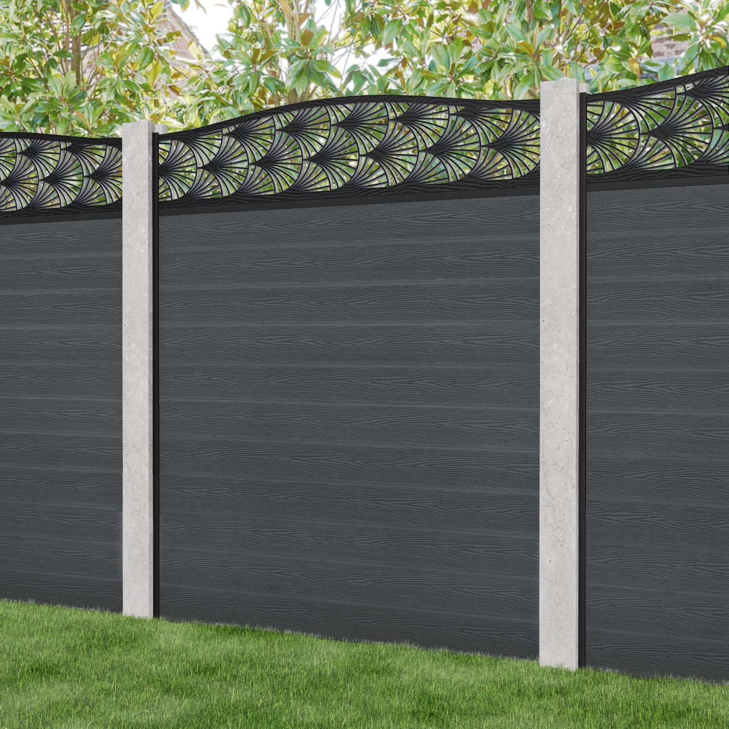 Classic Laurel Curved Top Fence Panel - Dark Grey - for existing concrete posts