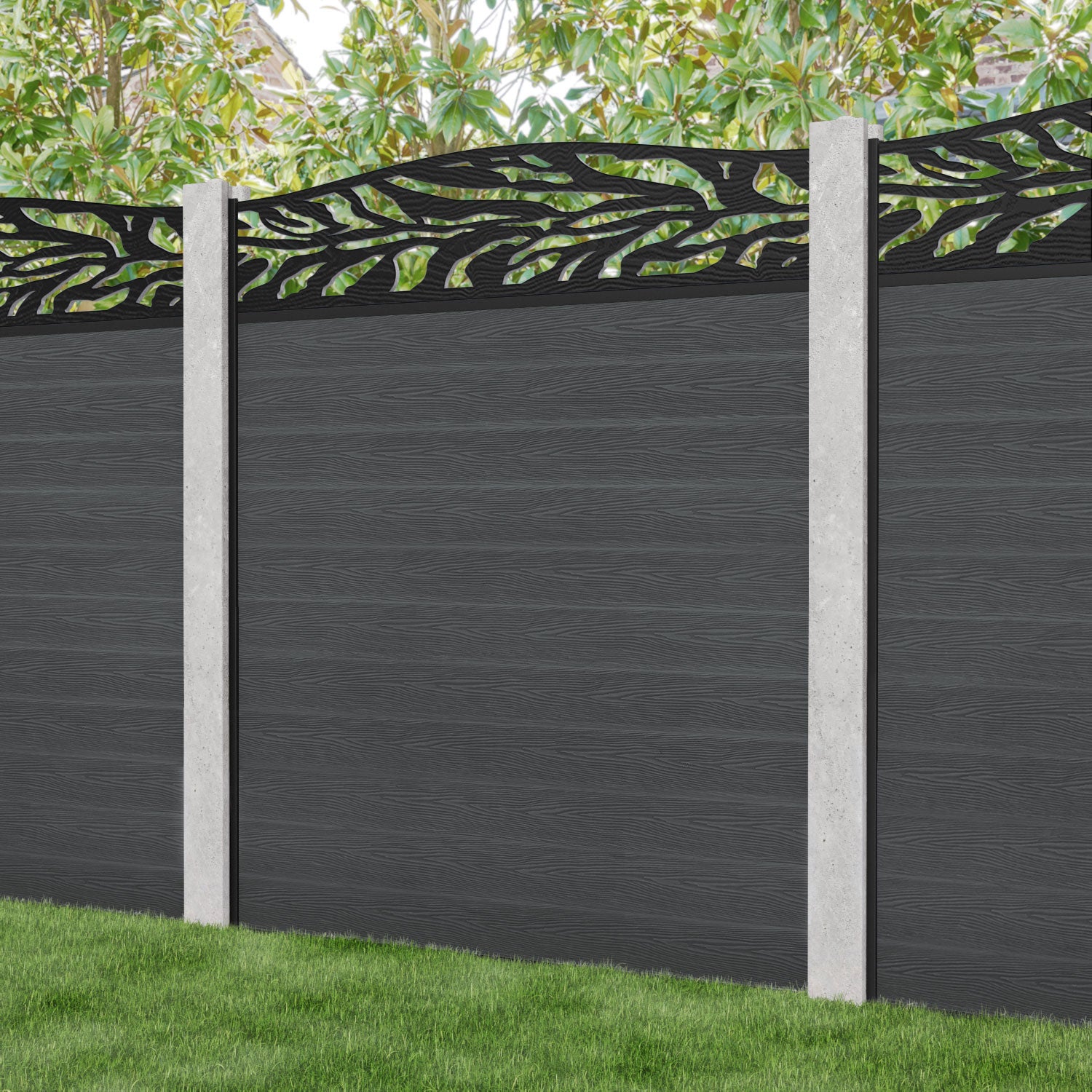 Classic Malawi Curved Top Fence Panel - Dark Grey - for existing concrete posts