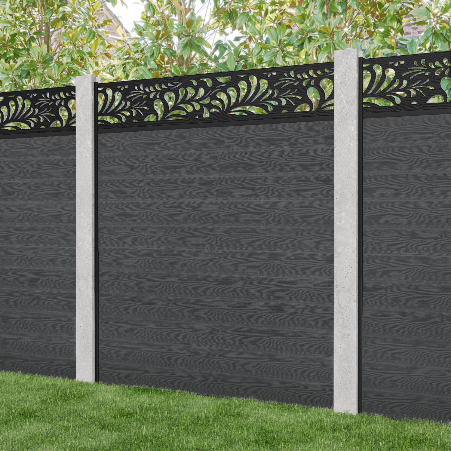 Classic Petal Fence Panel - Dark Grey - for existing concrete posts