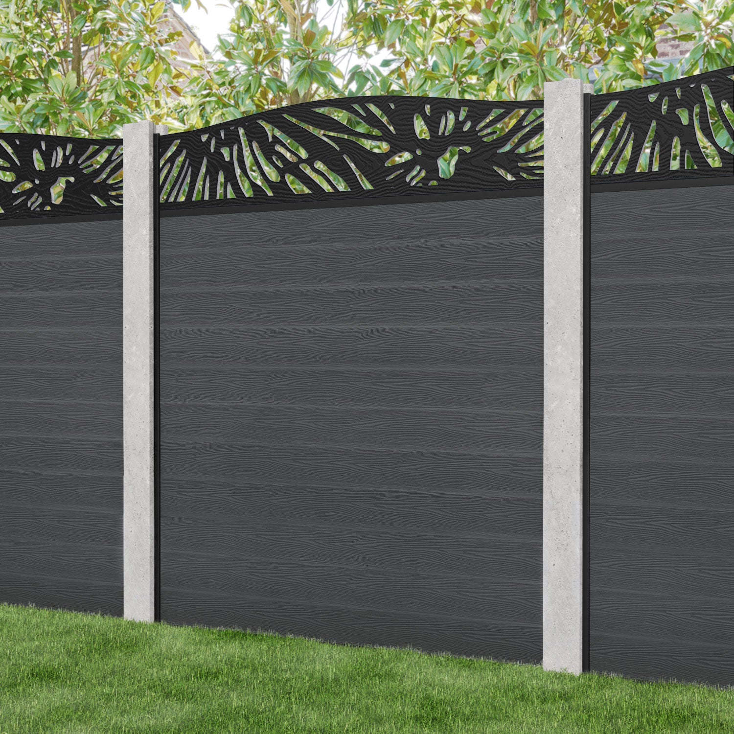 Classic Poppy Curved Top Fence Panel - Dark Grey - for existing concrete posts