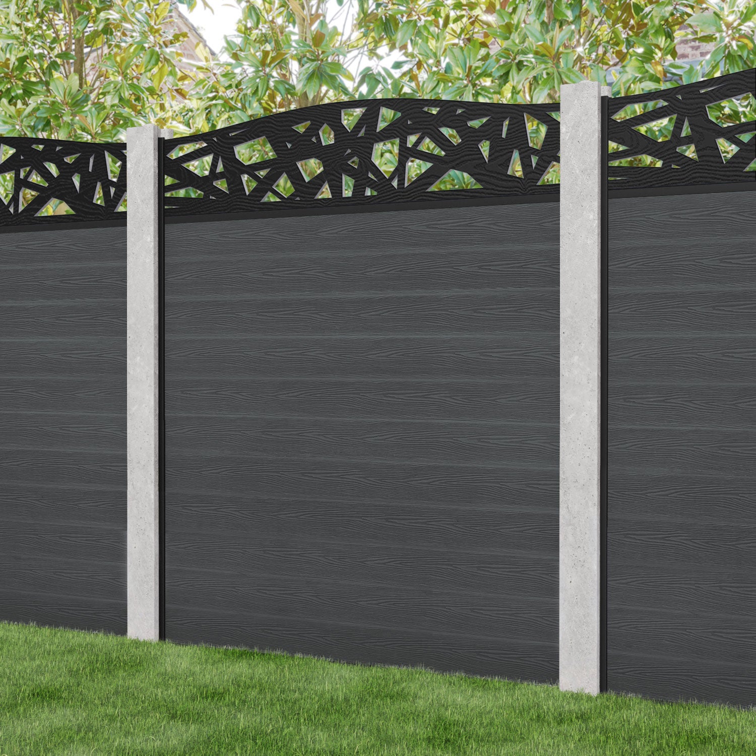 Classic Prism Curved Top Fence Panel - Dark Grey - for existing concrete posts
