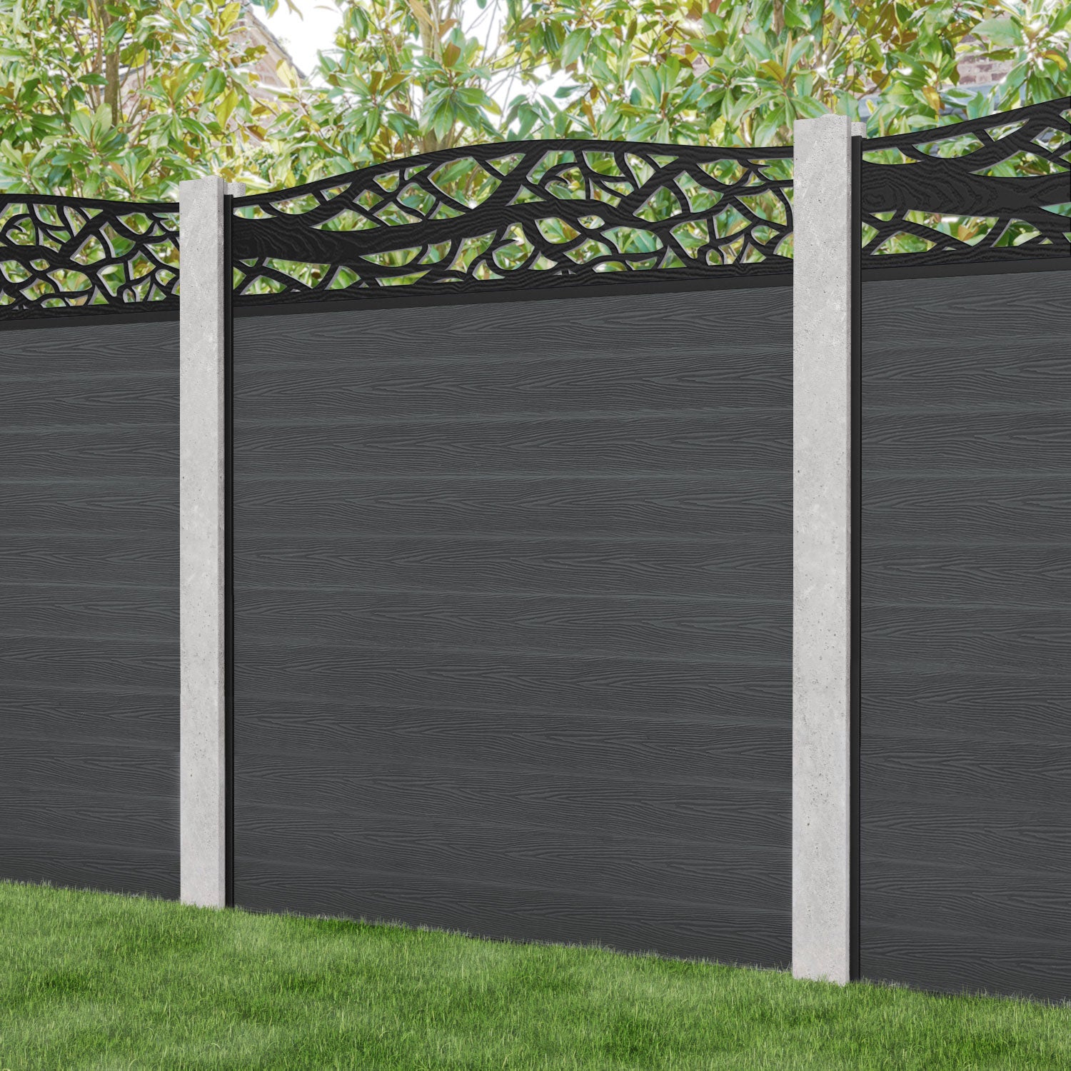 Classic Twilight Curved Top Fence Panel - Dark Grey - for existing concrete posts
