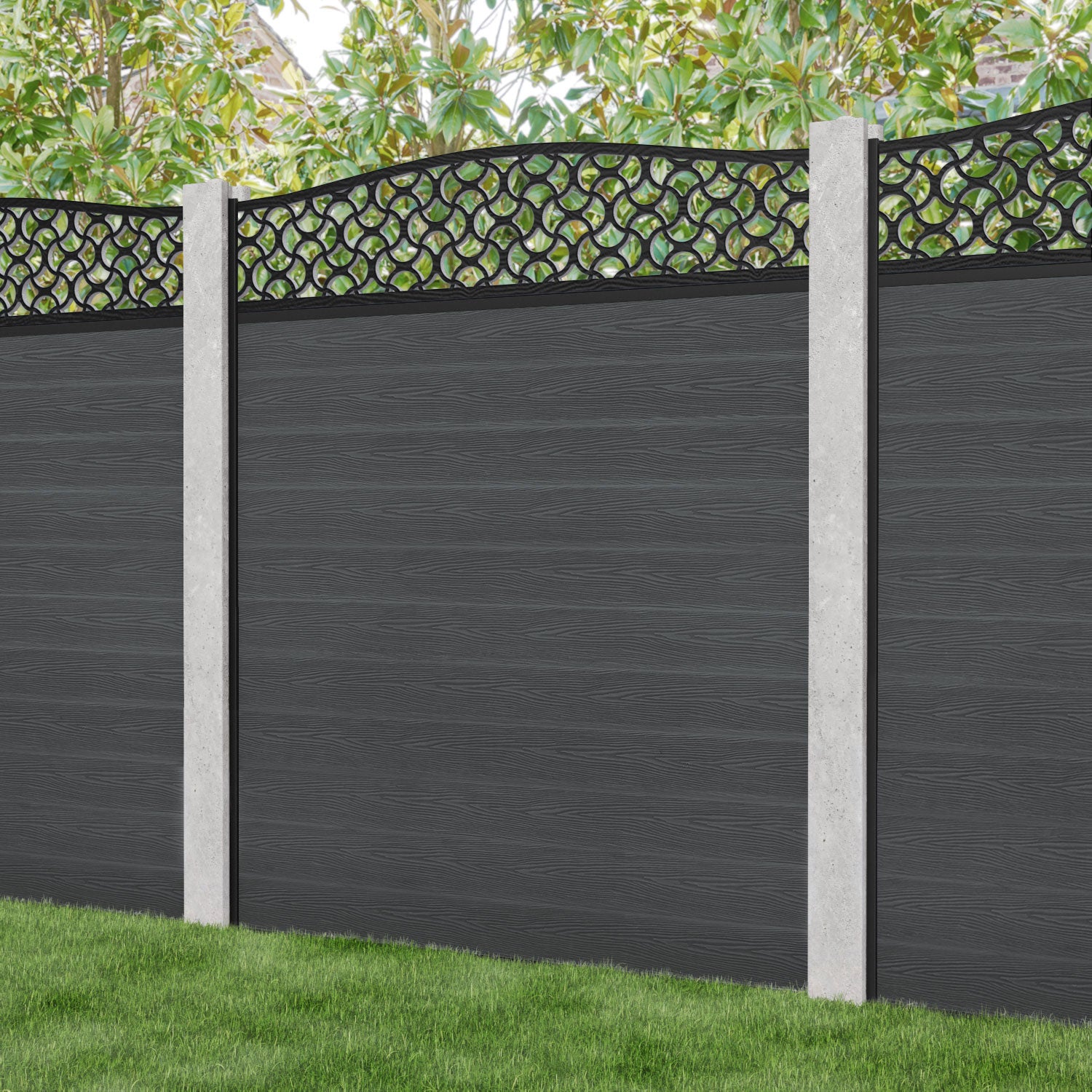 Classic Vida Curved Top Fence Panel - Dark Grey - for existing concrete posts