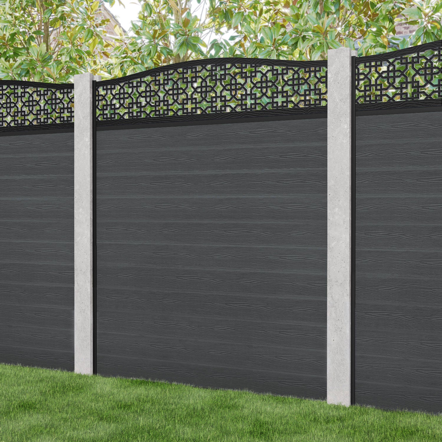 Classic Zaria Curved Top Fence Panel - Dark Grey - for existing concrete posts