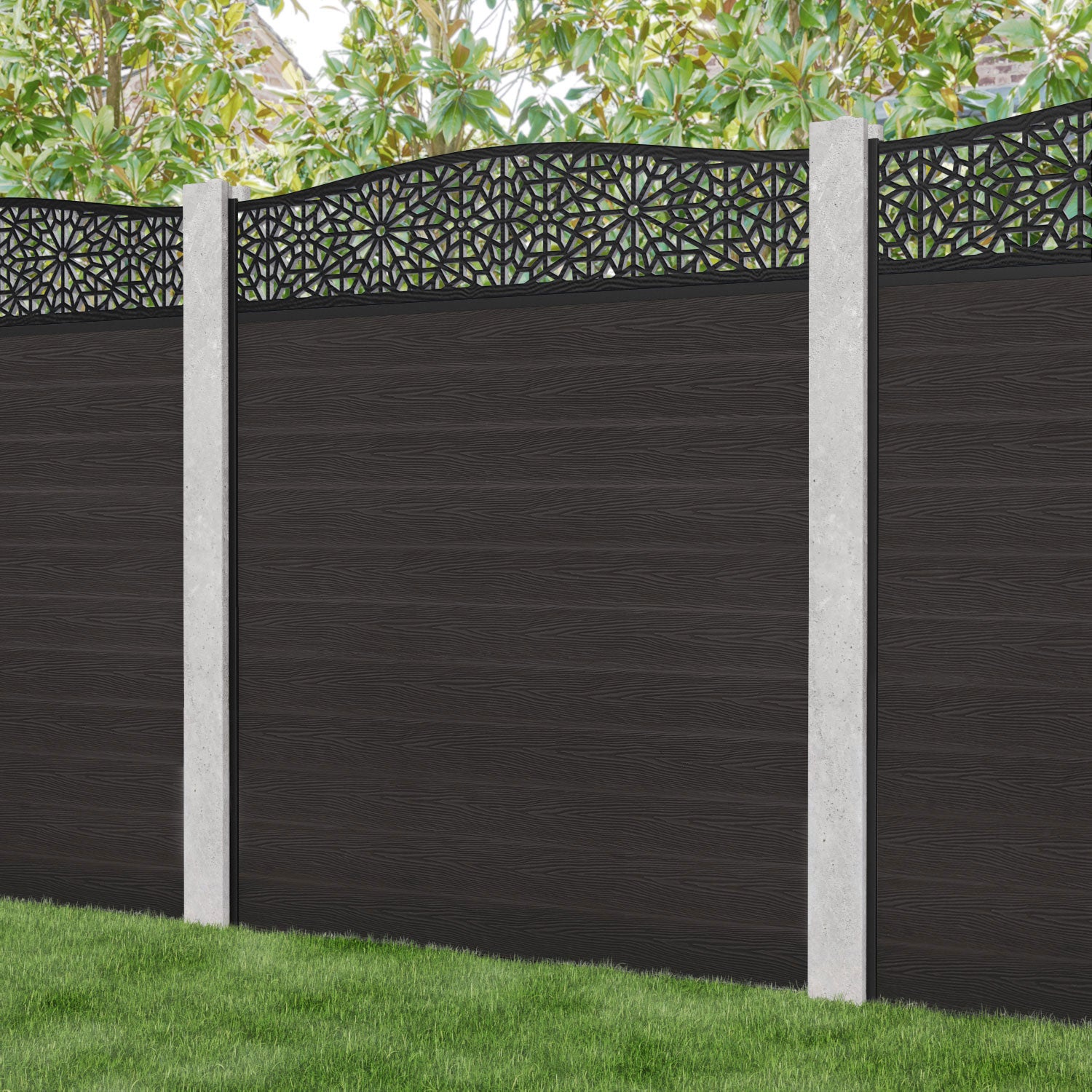 Classic Alnara Curved Top Fence Panel - Dark Oak - for existing concrete posts