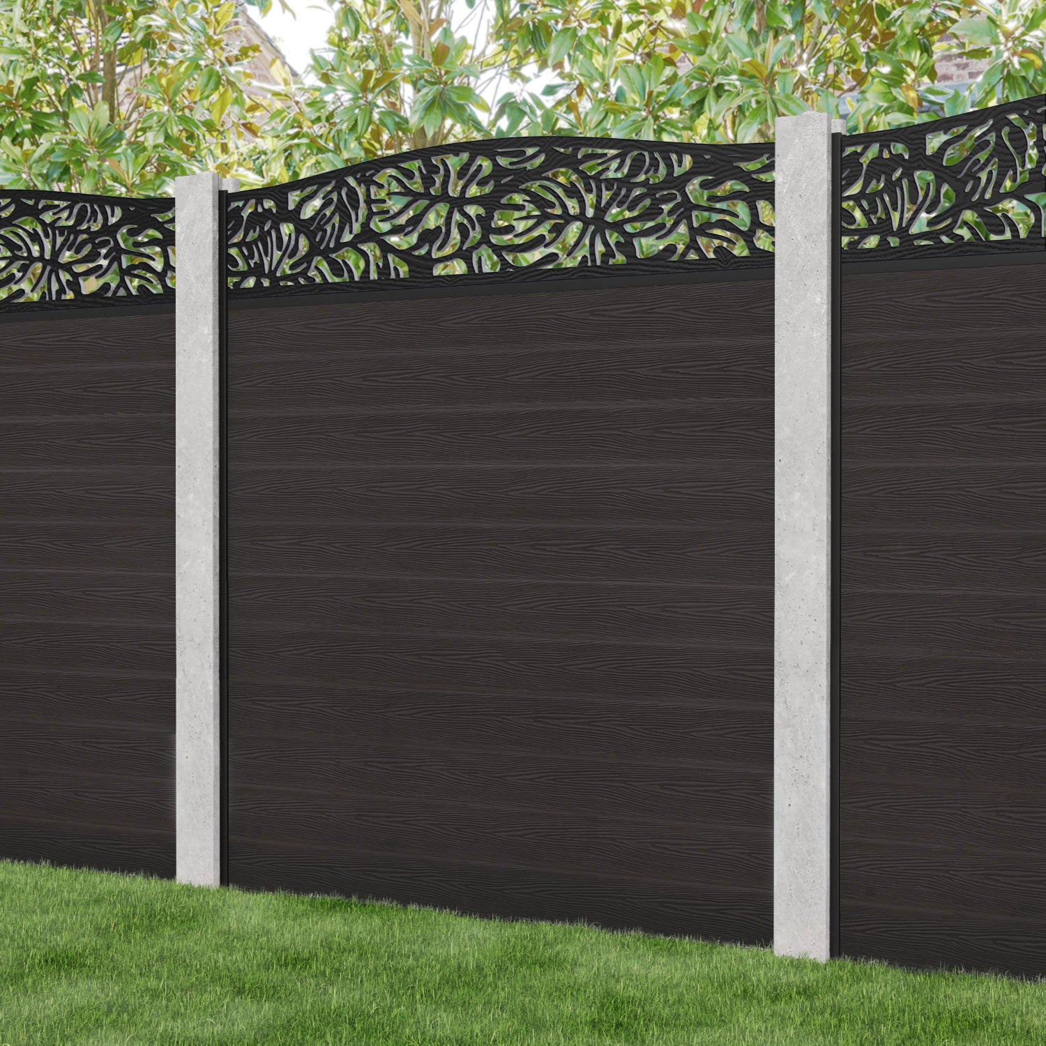 Classic Botanic Curved Top Fence Panel - Dark Oak - for existing concrete posts