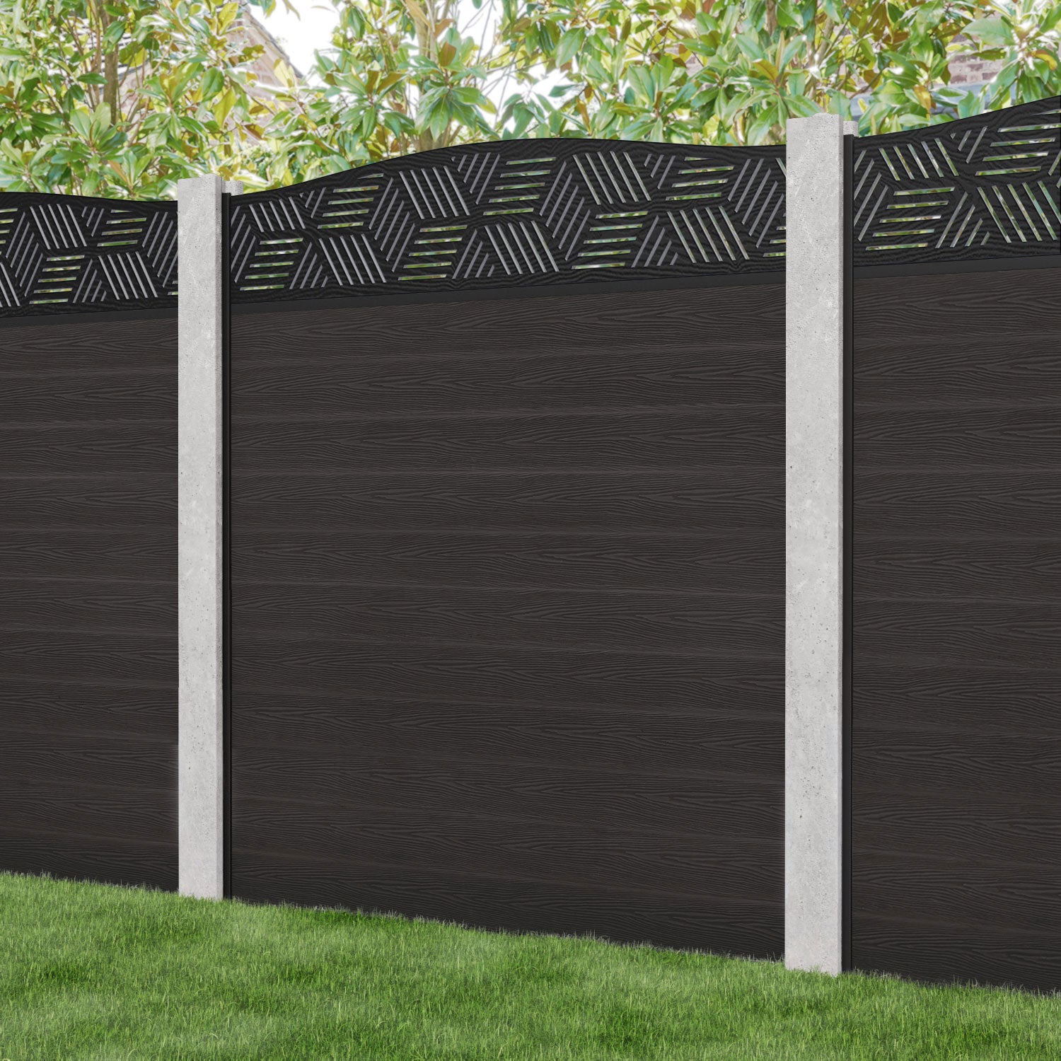 Classic Cubed Curved Top Fence Panel - Dark Oak - for existing concrete posts