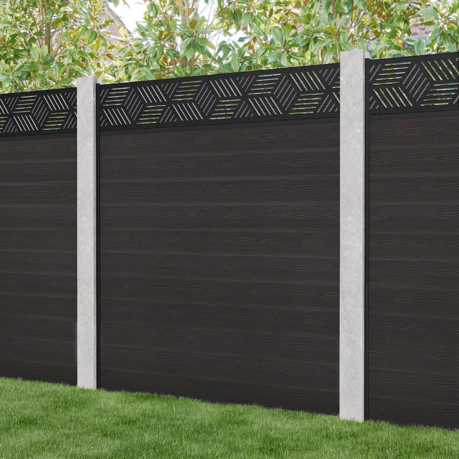 Classic Cubed Fence Panel - Dark Oak - for existing concrete posts