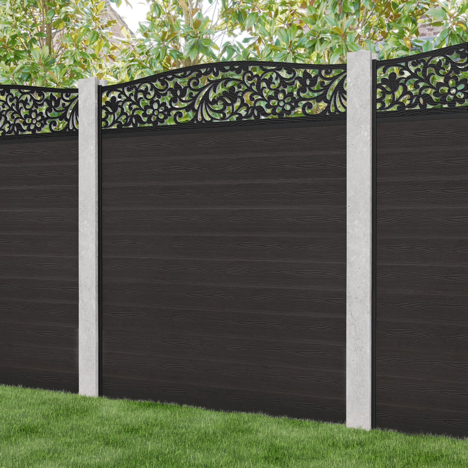 Classic Eden Curved Top Fence Panel - Dark Oak - for existing concrete posts