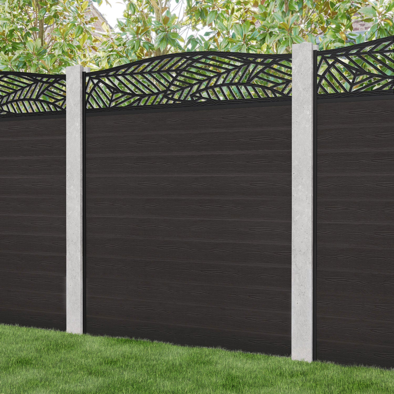Classic Habitat Curved Top Fence Panel - Dark Oak - for existing concrete posts