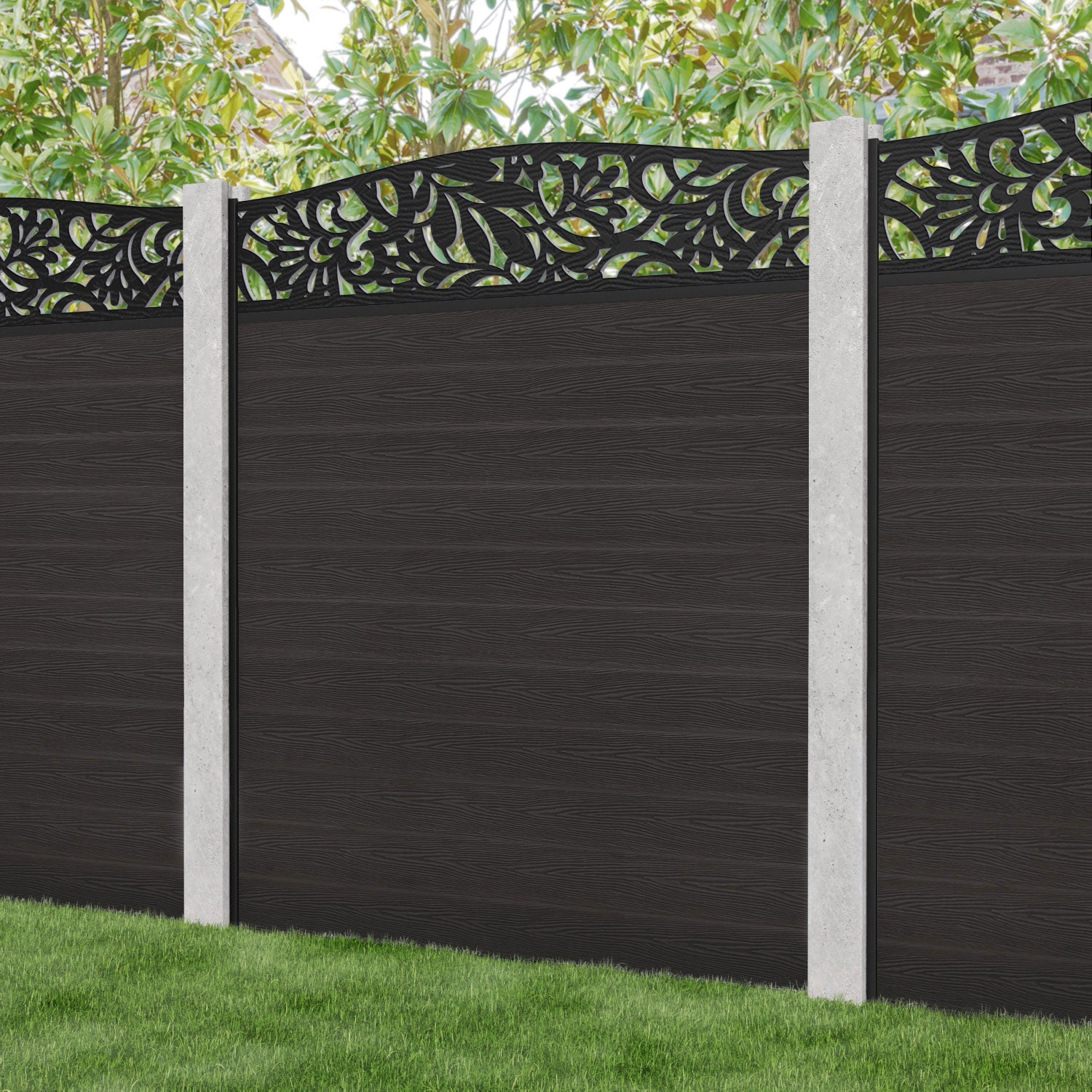 Classic Heritage Curved Top Fence Panel - Dark Oak - for existing concrete posts