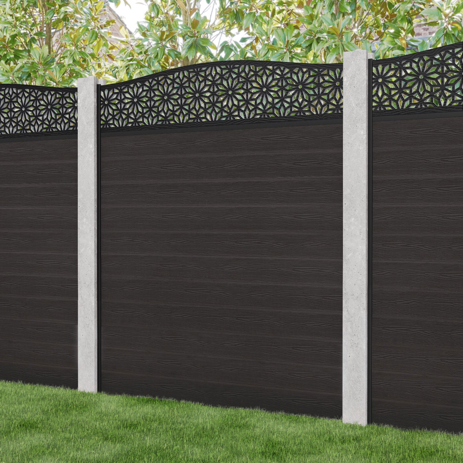 Classic Narwa Curved Top Fence Panel - Dark Oak - for existing concrete posts