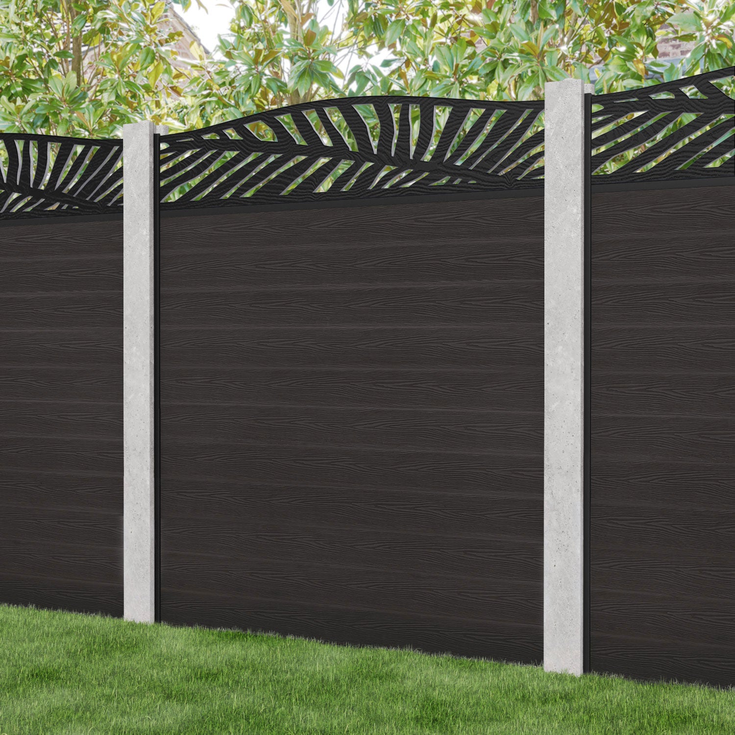 Classic Palm Curved Top Fence Panel - Dark Oak - for existing concrete posts