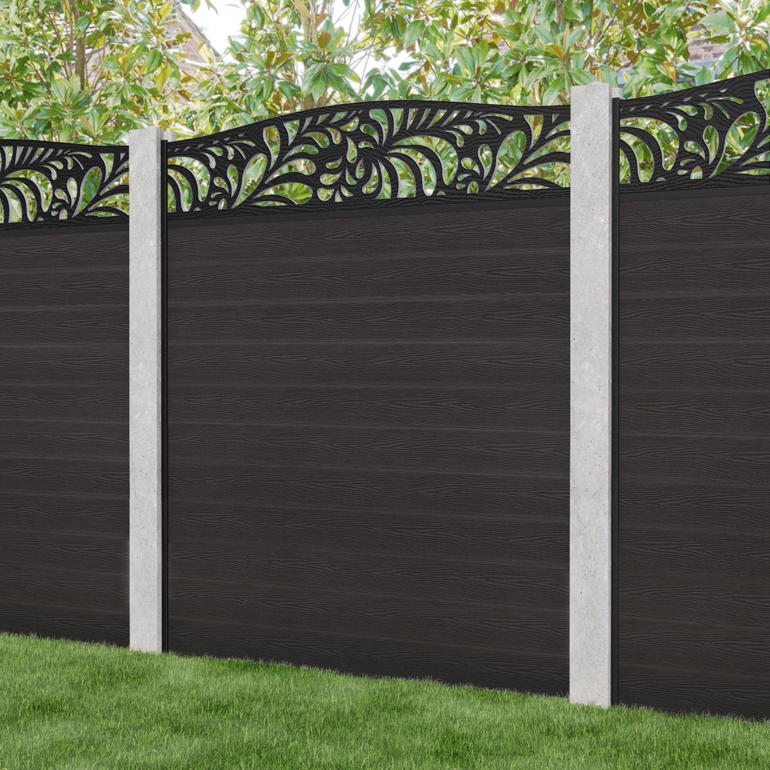 Classic Petal Curved Top Fence Panel - Dark Oak - for existing concrete posts