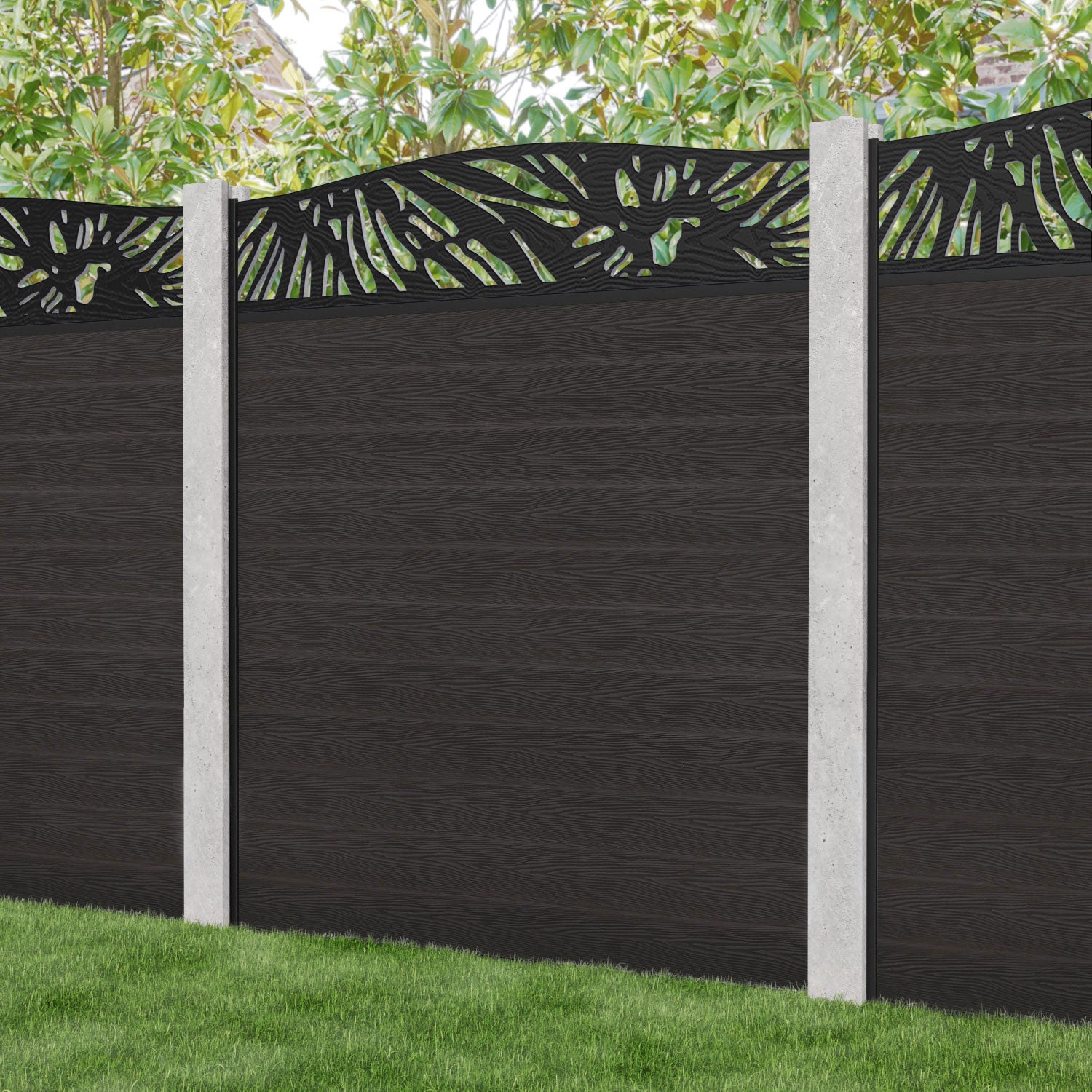 Classic Poppy Curved Top Fence Panel - Dark Oak - for existing concrete posts