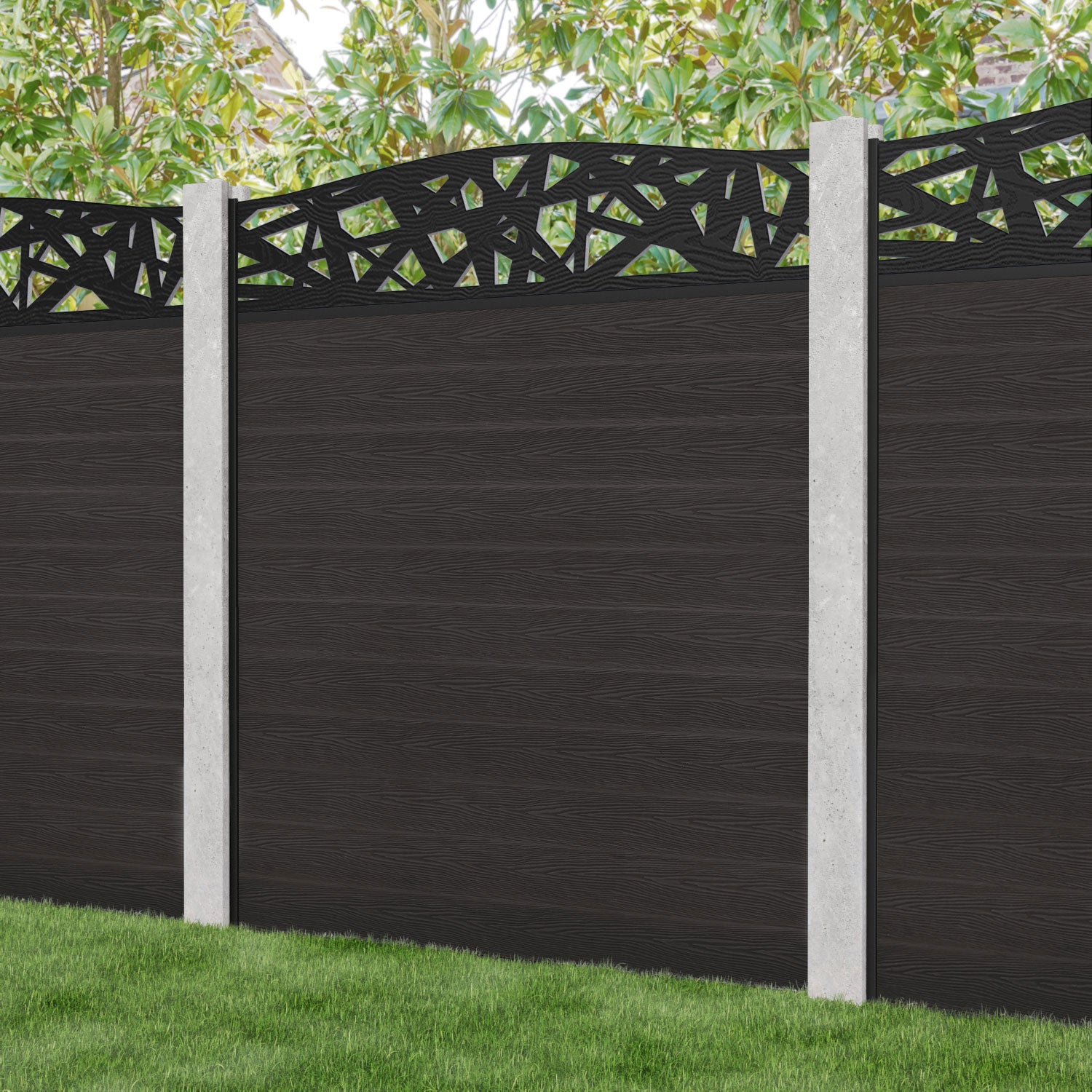 Classic Prism Curved Top Fence Panel - Dark Oak - for existing concrete posts