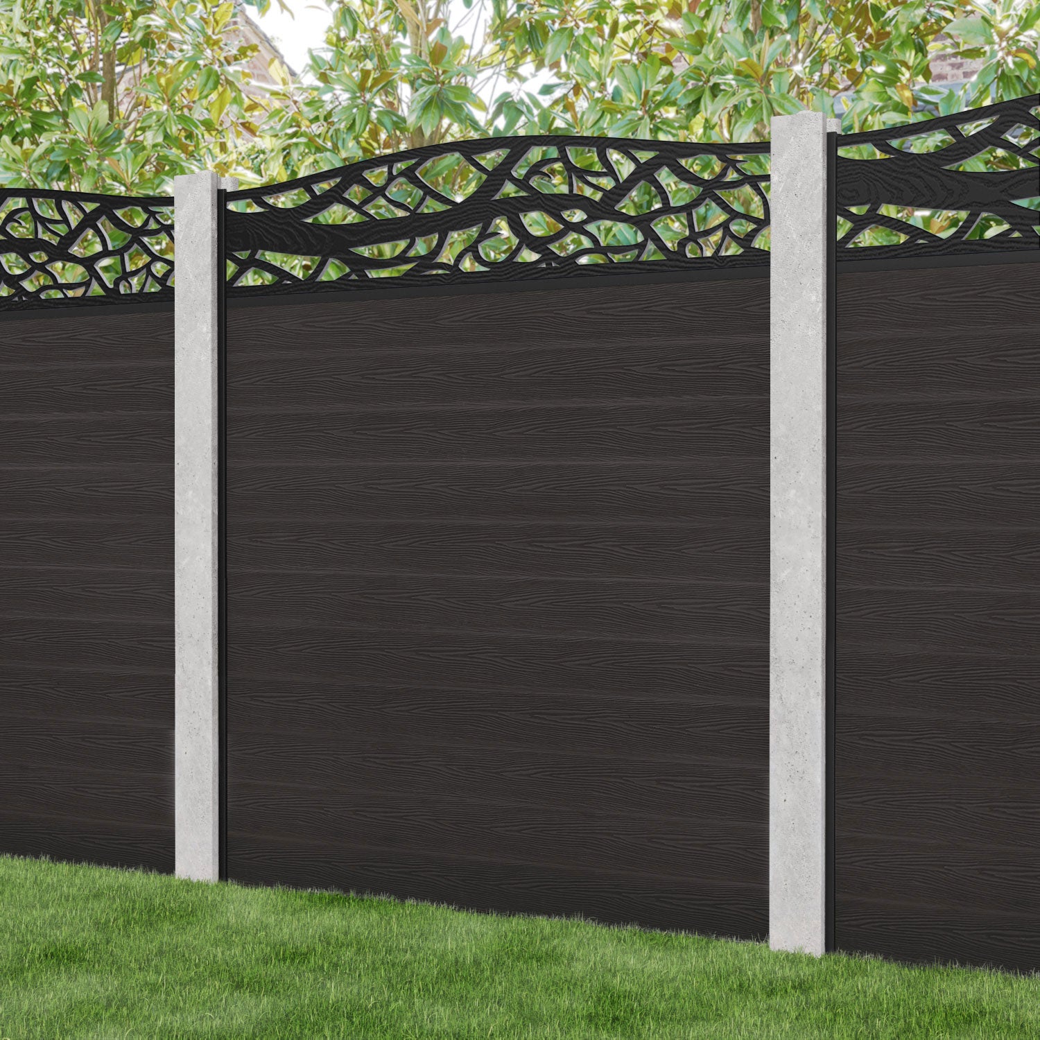 Classic Twilight Curved Top Fence Panel - Dark Oak - for existing concrete posts