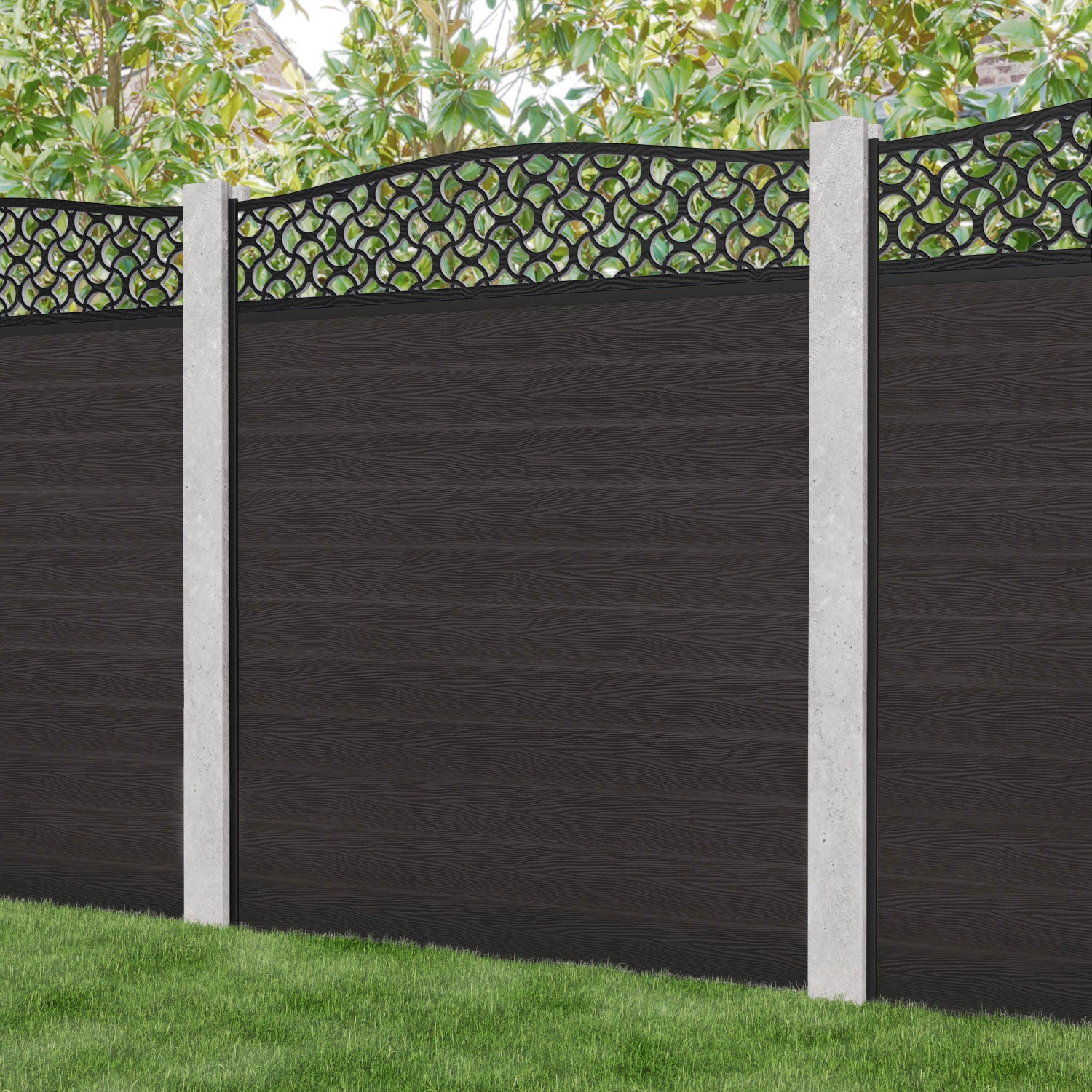 Classic Vida Curved Top Fence Panel - Dark Oak - for existing concrete posts