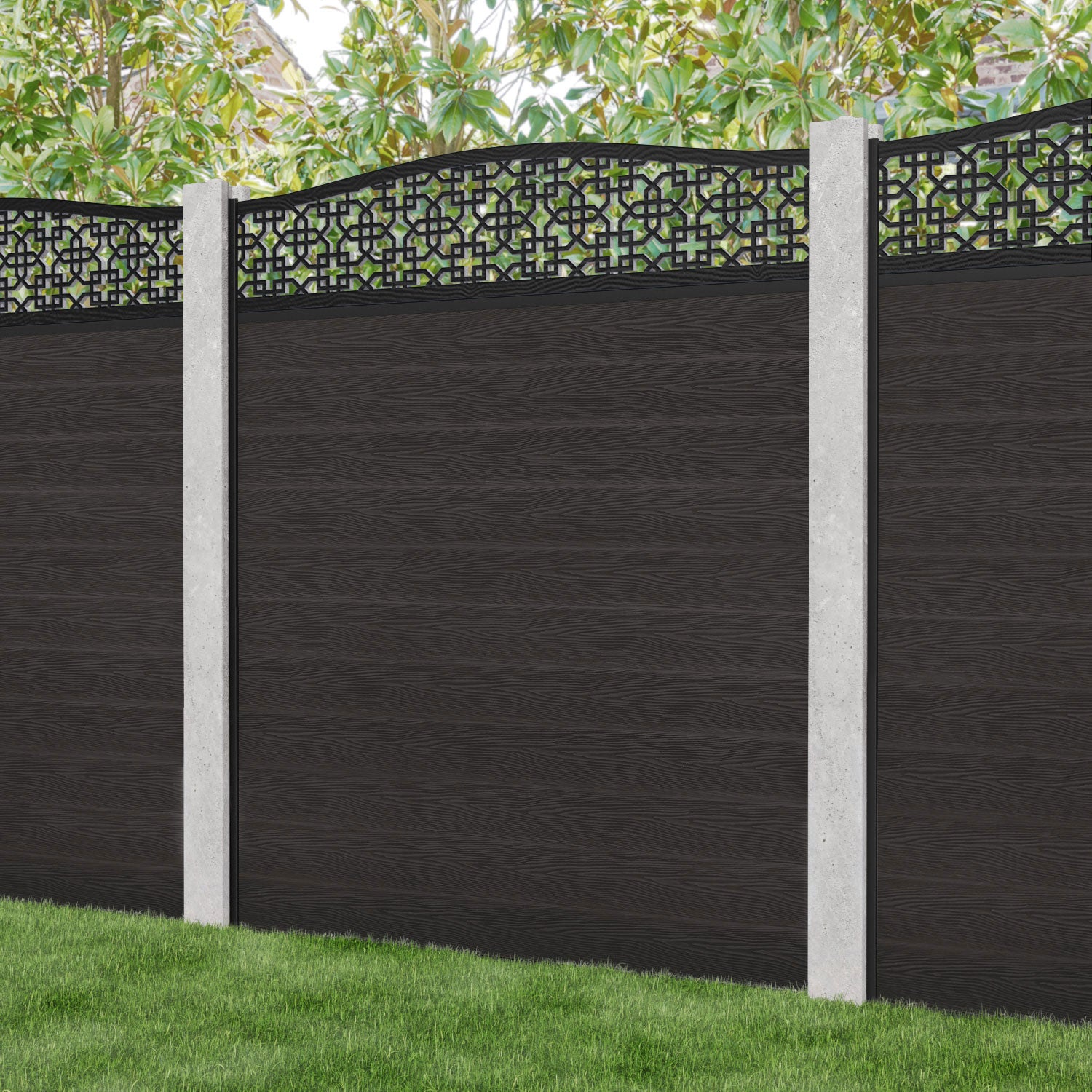 Classic Zaria Curved Top Fence Panel - Dark Oak - for existing concrete posts