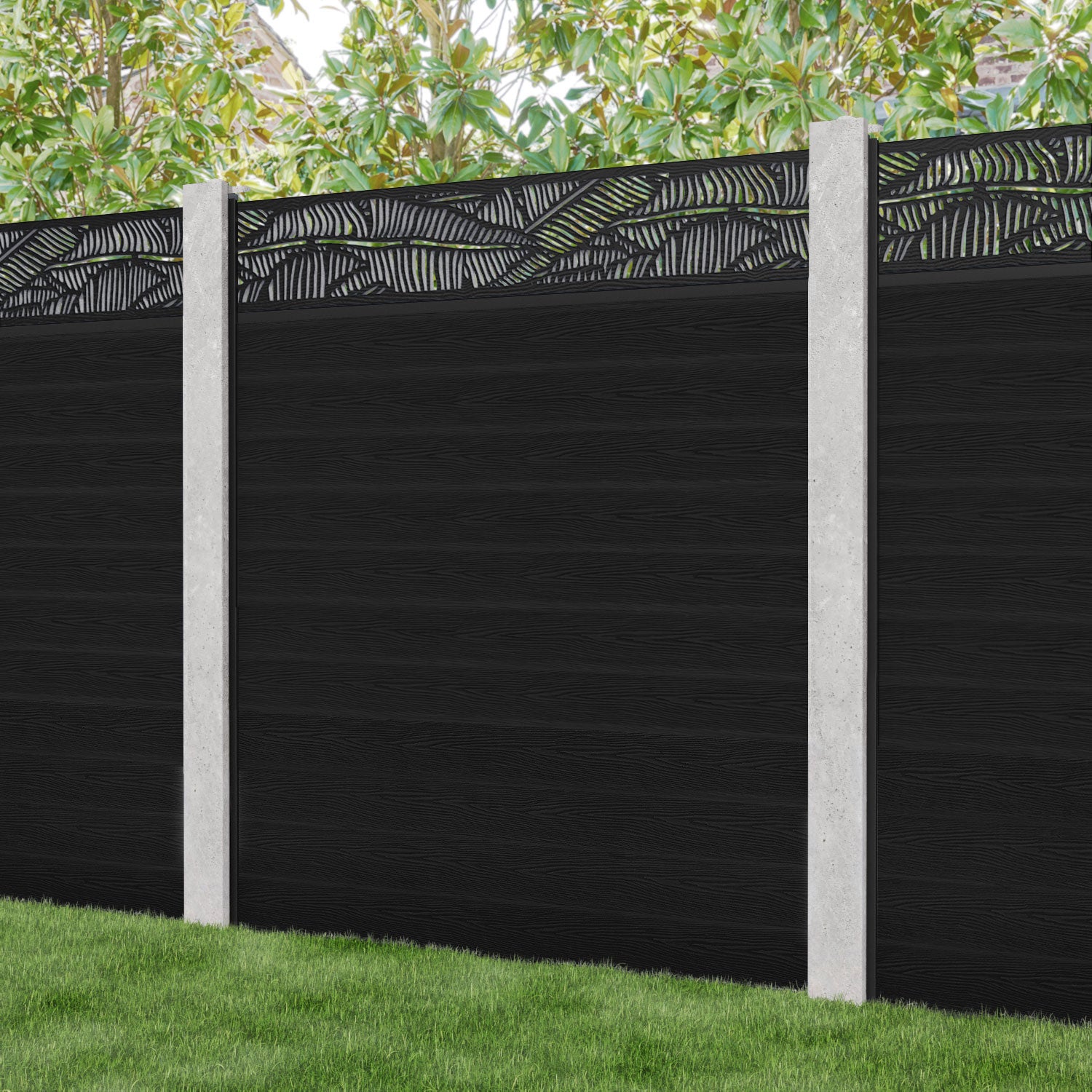 Classic Feather Fence Panel - Black - for existing concrete posts
