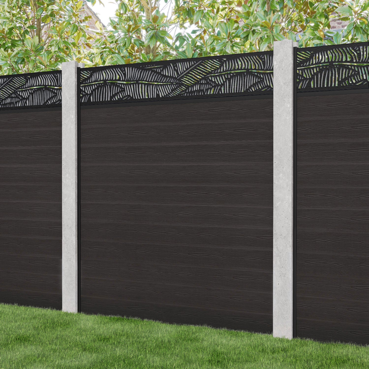 Classic Feather Fence Panel - Dark Oak - for existing concrete posts