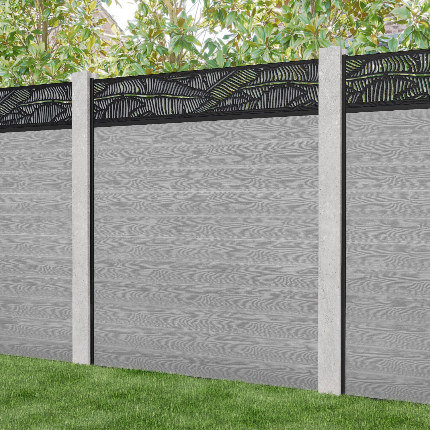 Classic Feather Fence Panel - Light Grey - for existing concrete posts