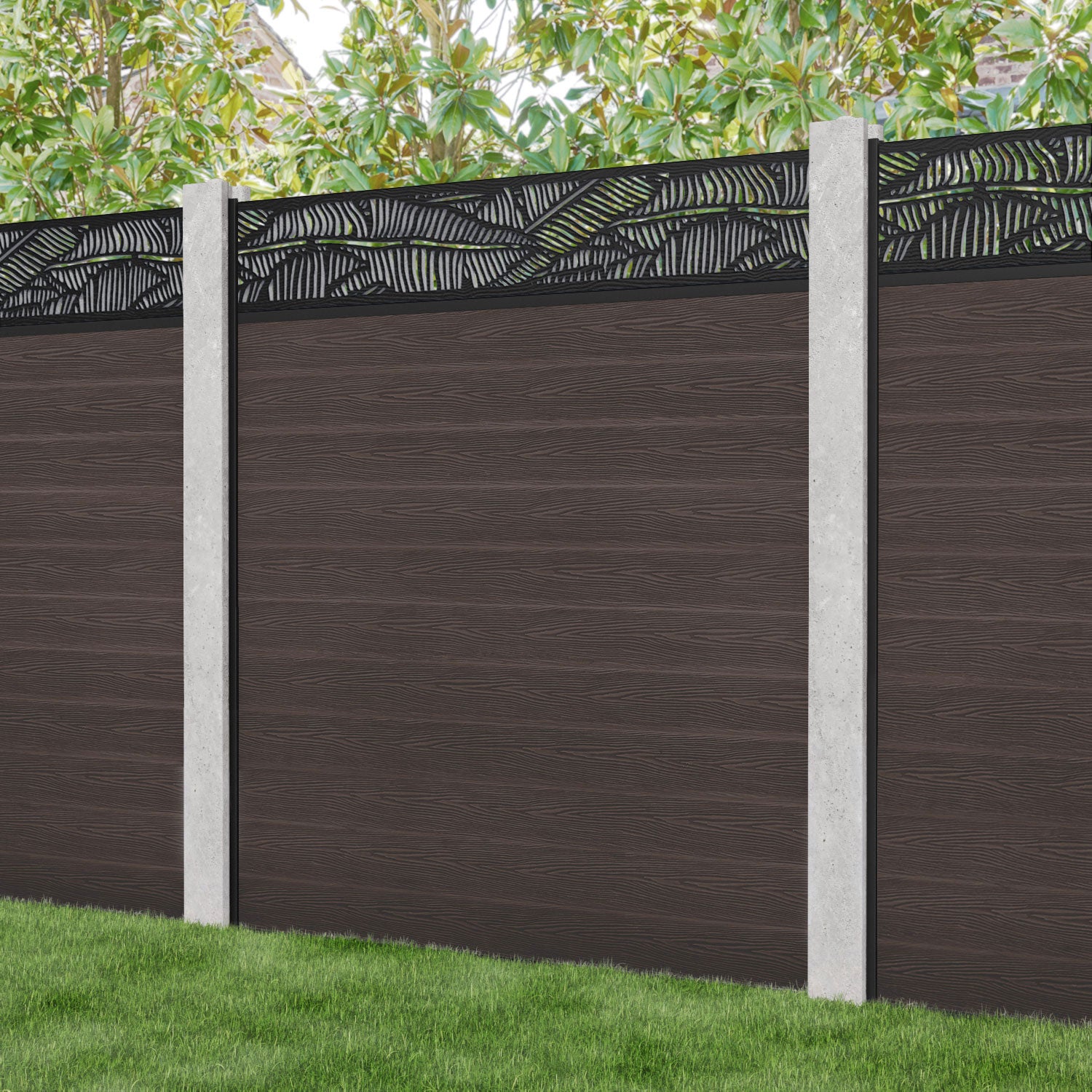 Classic Feather Fence Panel - Mid Brown - for existing concrete posts
