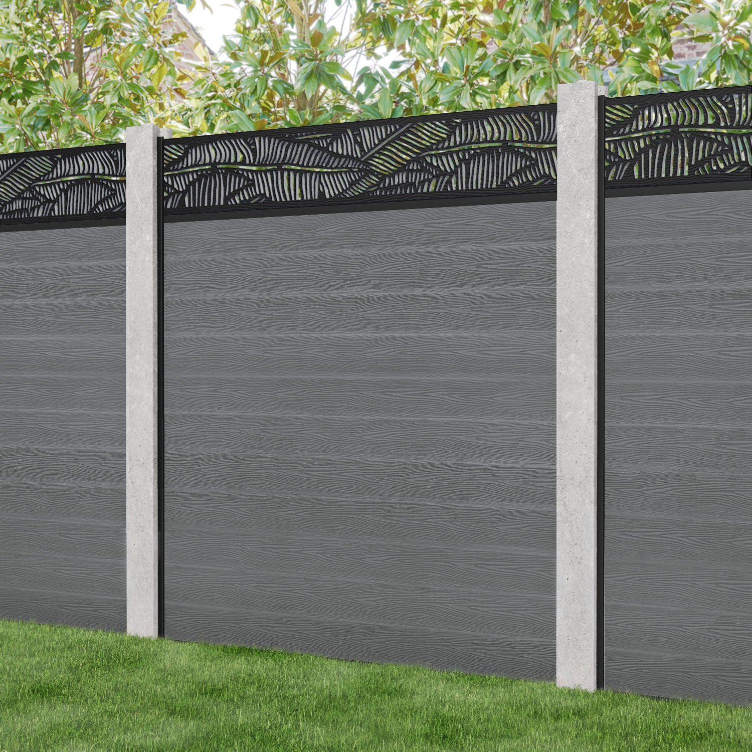 Classic Feather Fence Panel - Mid Grey - for existing concrete posts