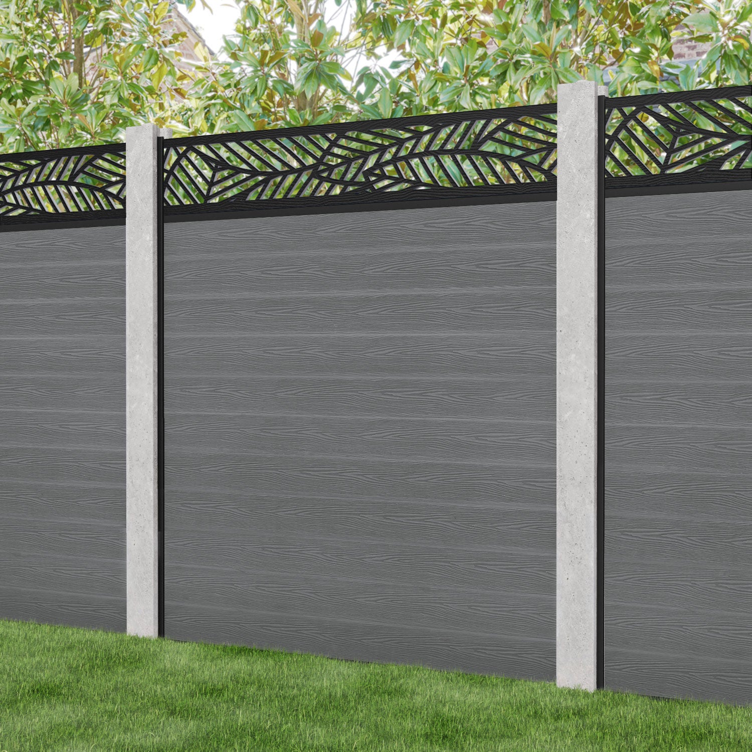 Classic Habitat Fence Panel - Mid Grey - for existing concrete posts