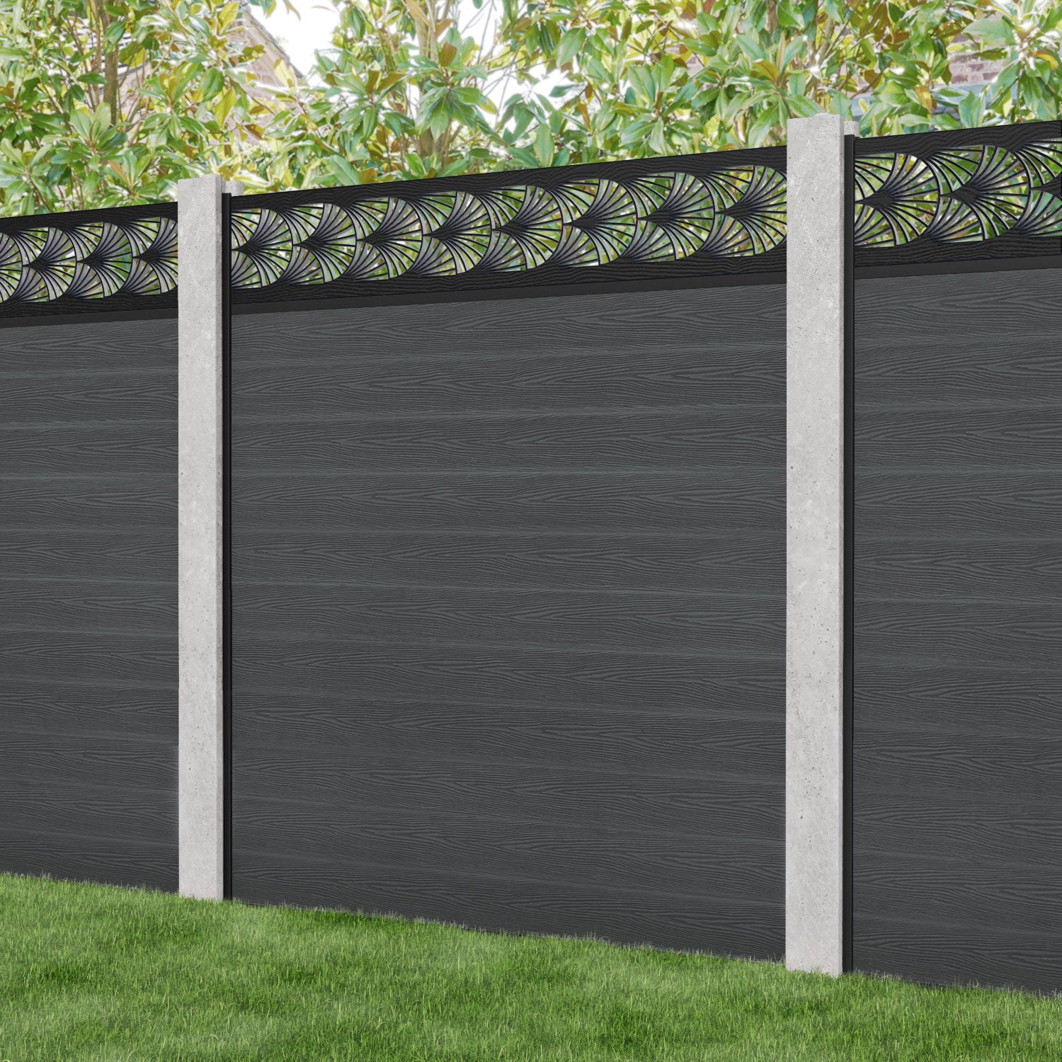 Classic Laurel Fence Panel - Dark Grey - for existing concrete posts