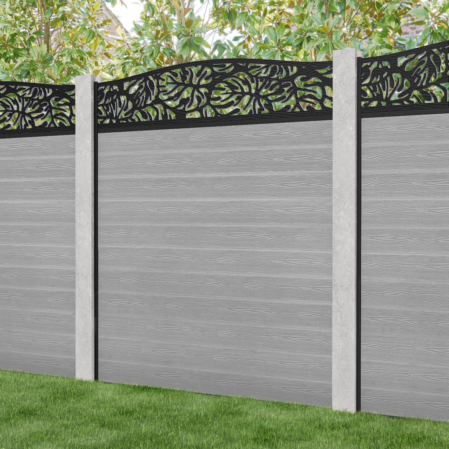 Classic Botanic Curved Top Fence Panel - Light Grey - for existing concrete posts