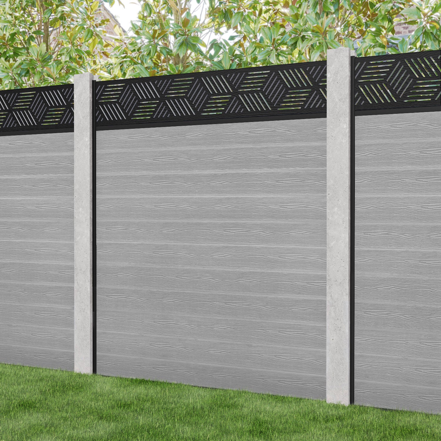 Classic Cubed Fence Panel - Light Grey - for existing concrete posts
