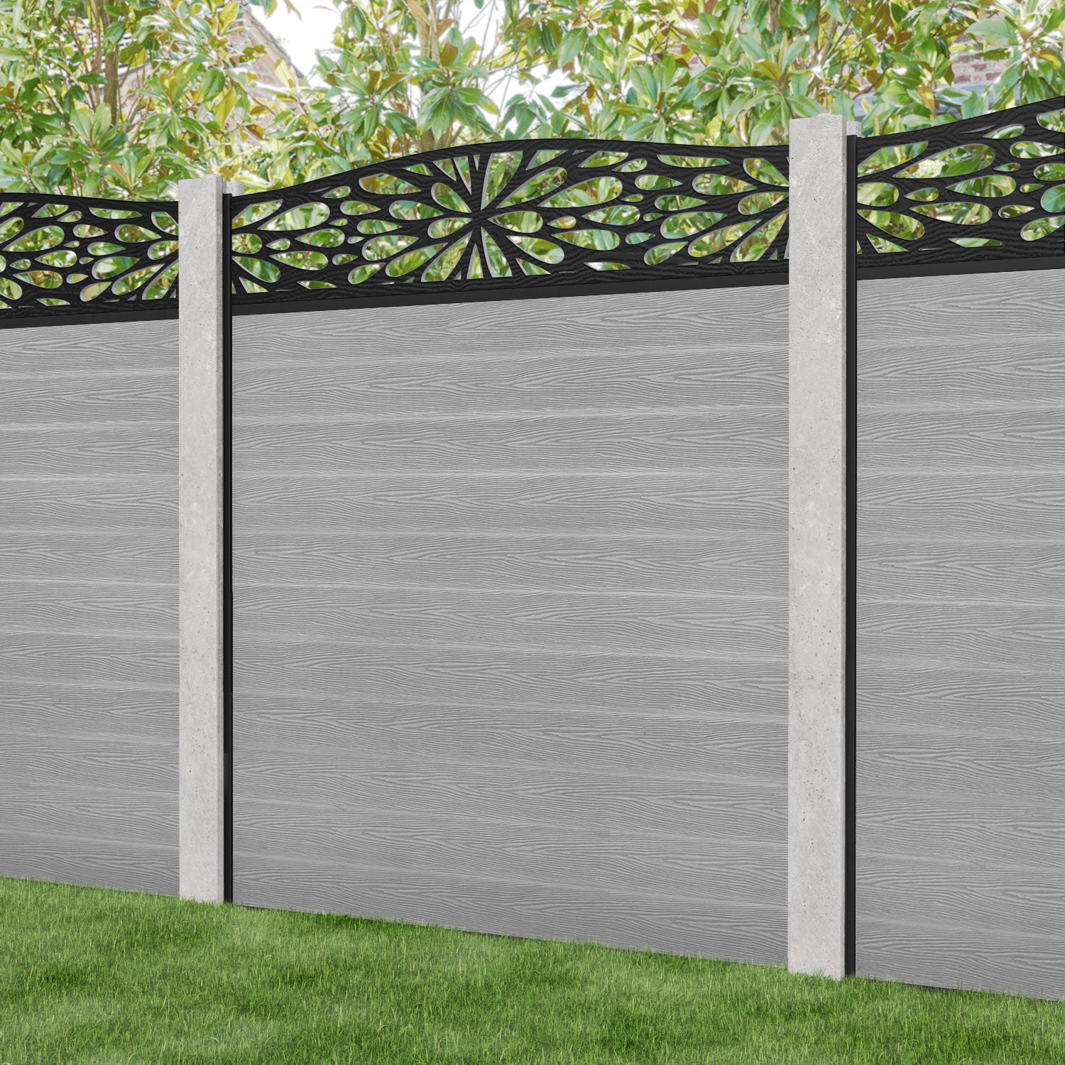 Classic Blossom Curved Top Fence Panel - Light Grey - for existing concrete posts