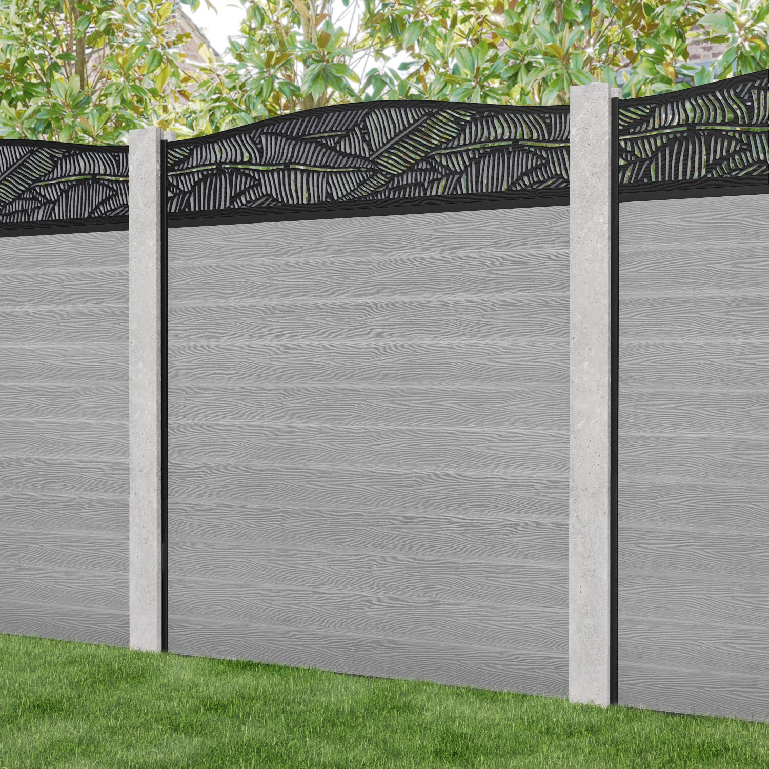 Classic Feather Curved Top Fence Panel - Light Grey - for existing concrete posts