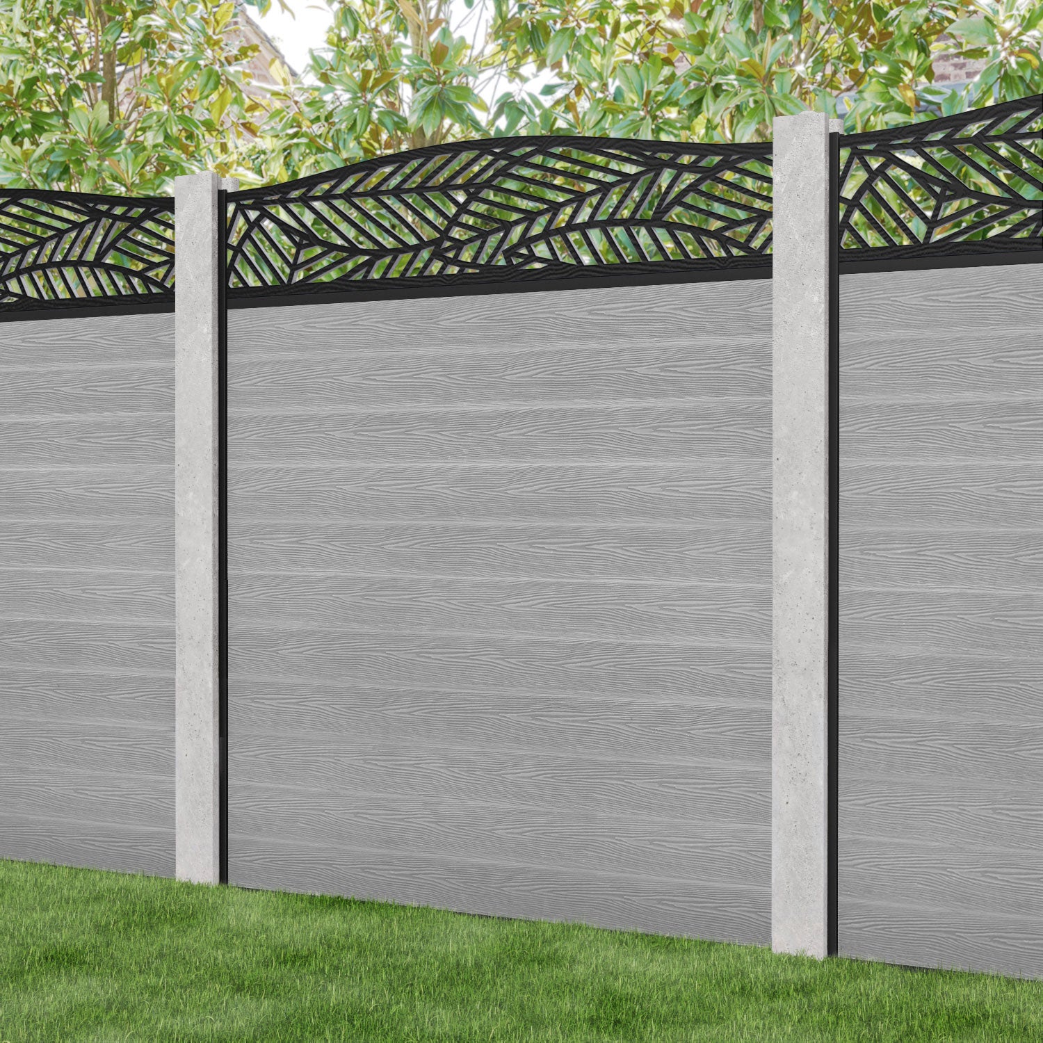 Classic Habitat Curved Top Fence Panel - Light Grey - for existing concrete posts
