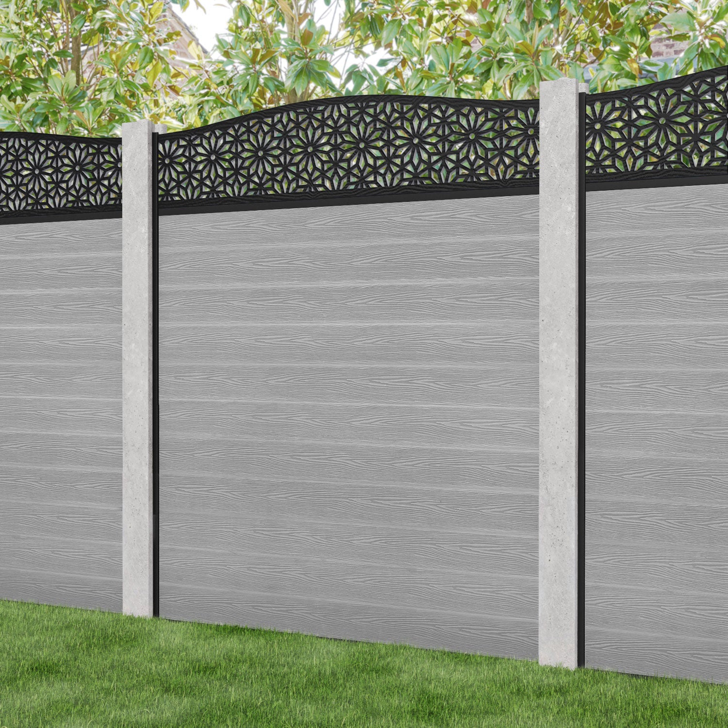 Classic Narwa Curved Top Fence Panel - Light Grey - for existing concrete posts