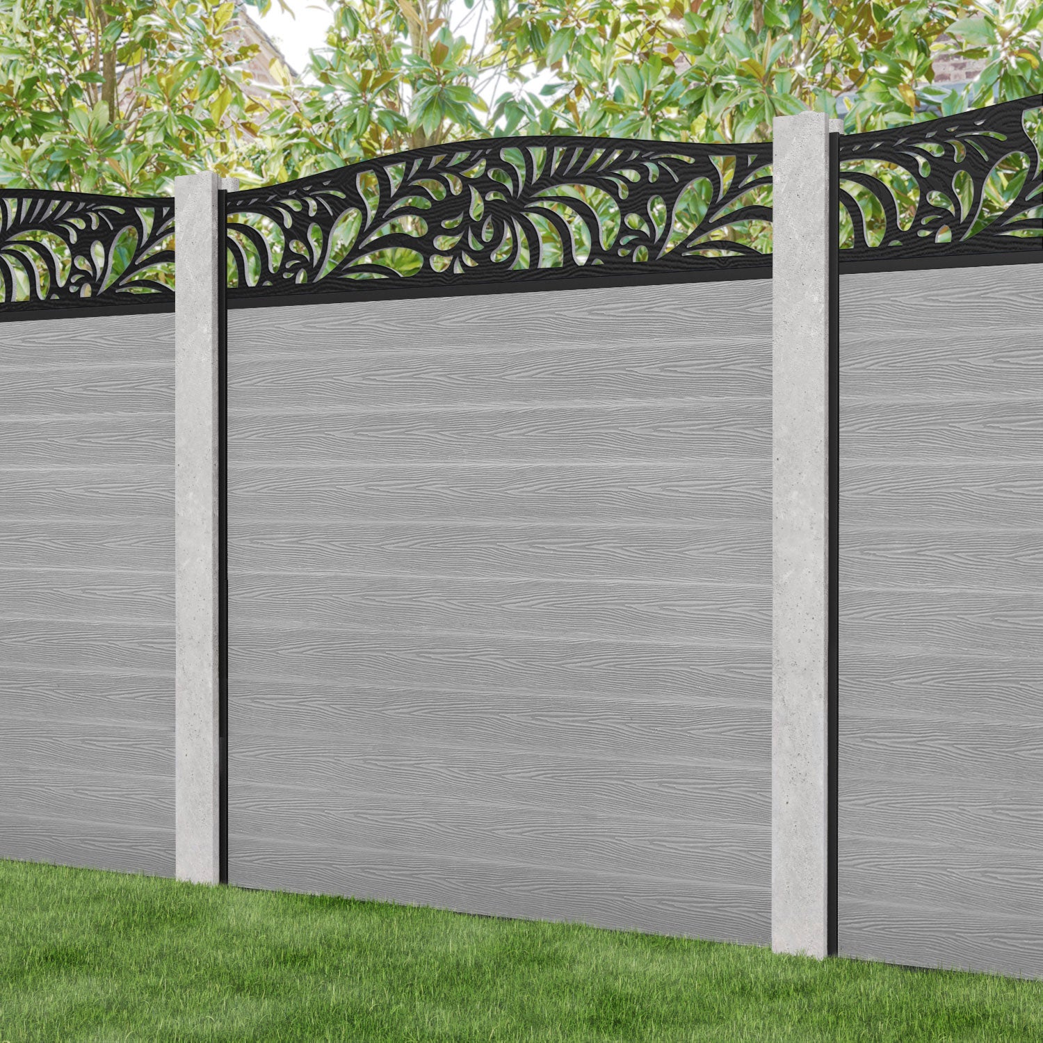 Classic Petal Curved Top Fence Panel - Light Grey - for existing concrete posts
