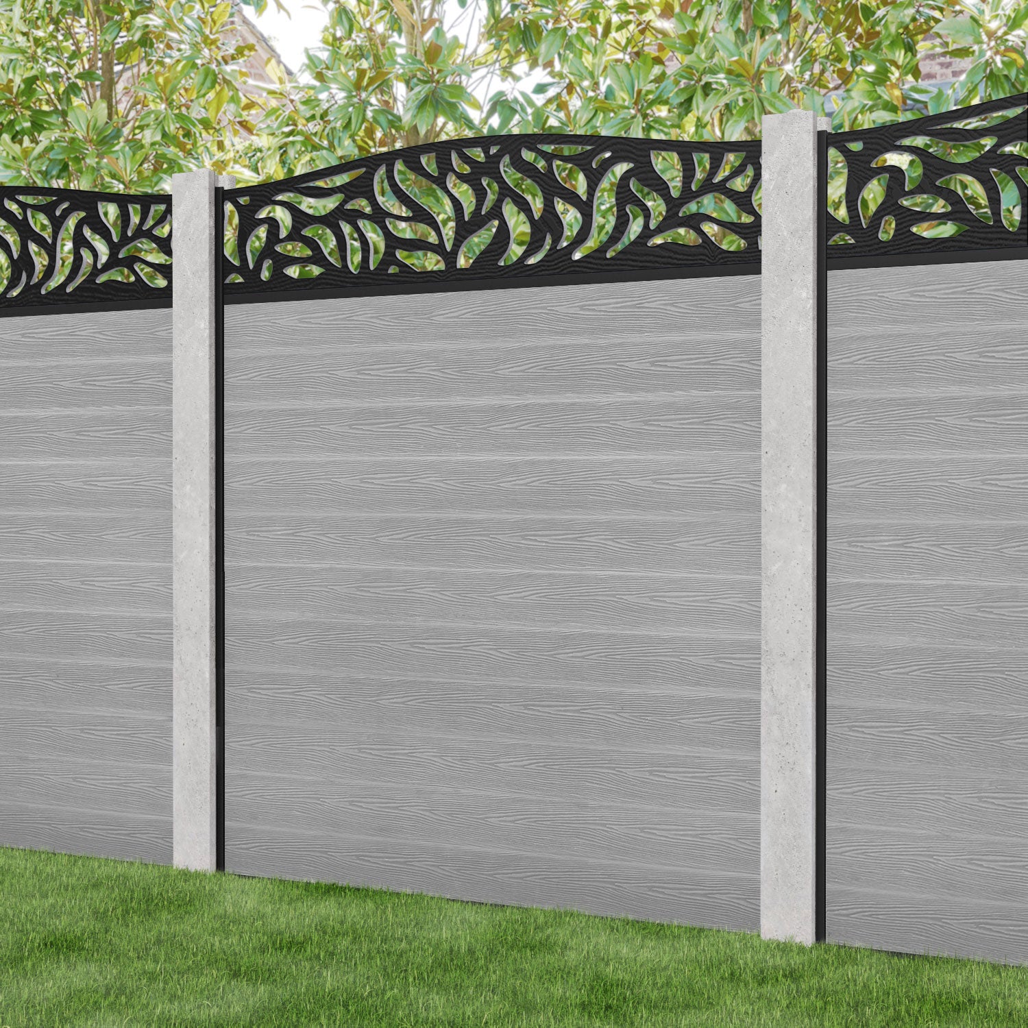 Classic Plume Curved Top Fence Panel - Light Grey - for existing concrete posts