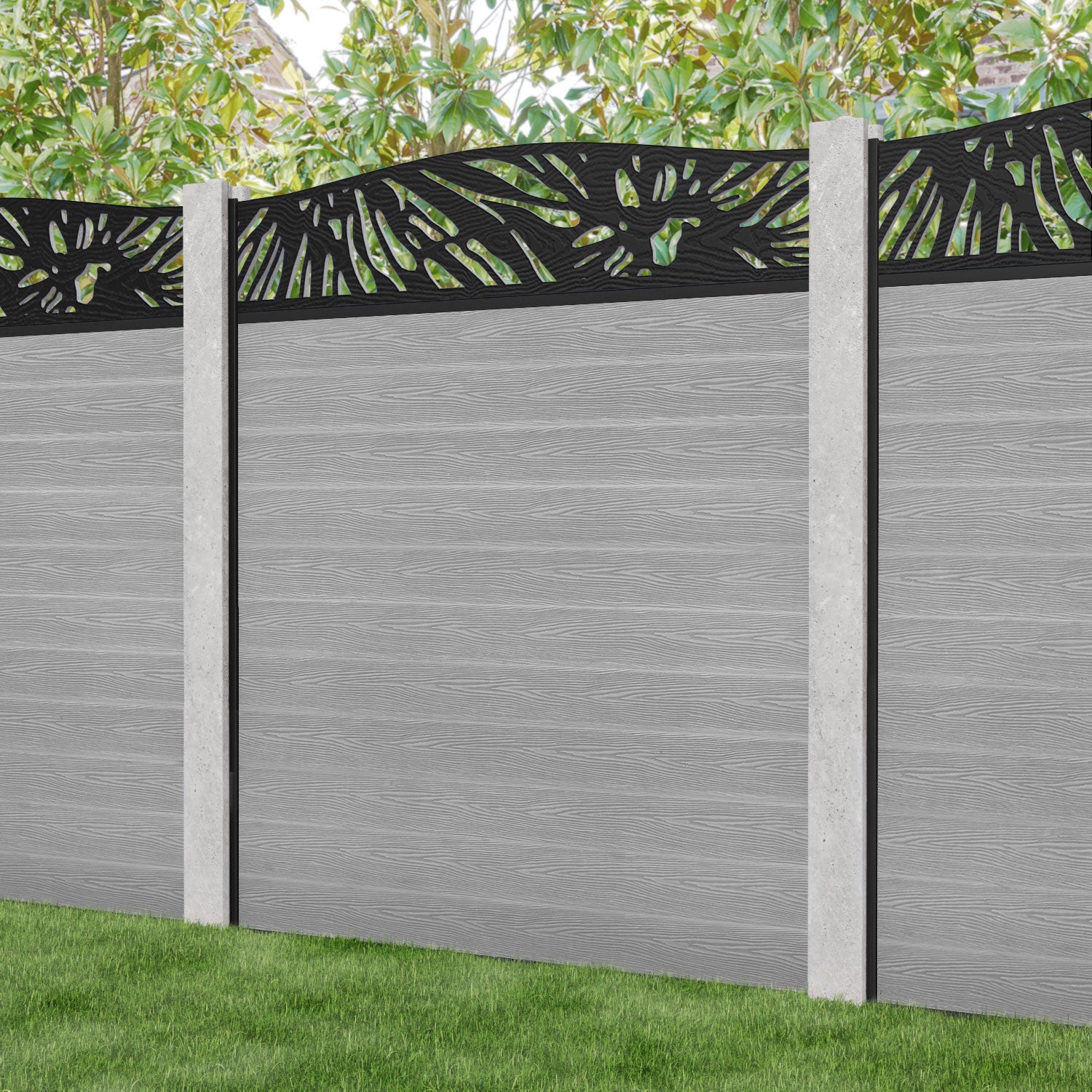 Classic Poppy Curved Top Fence Panel - Light Grey - for existing concrete posts