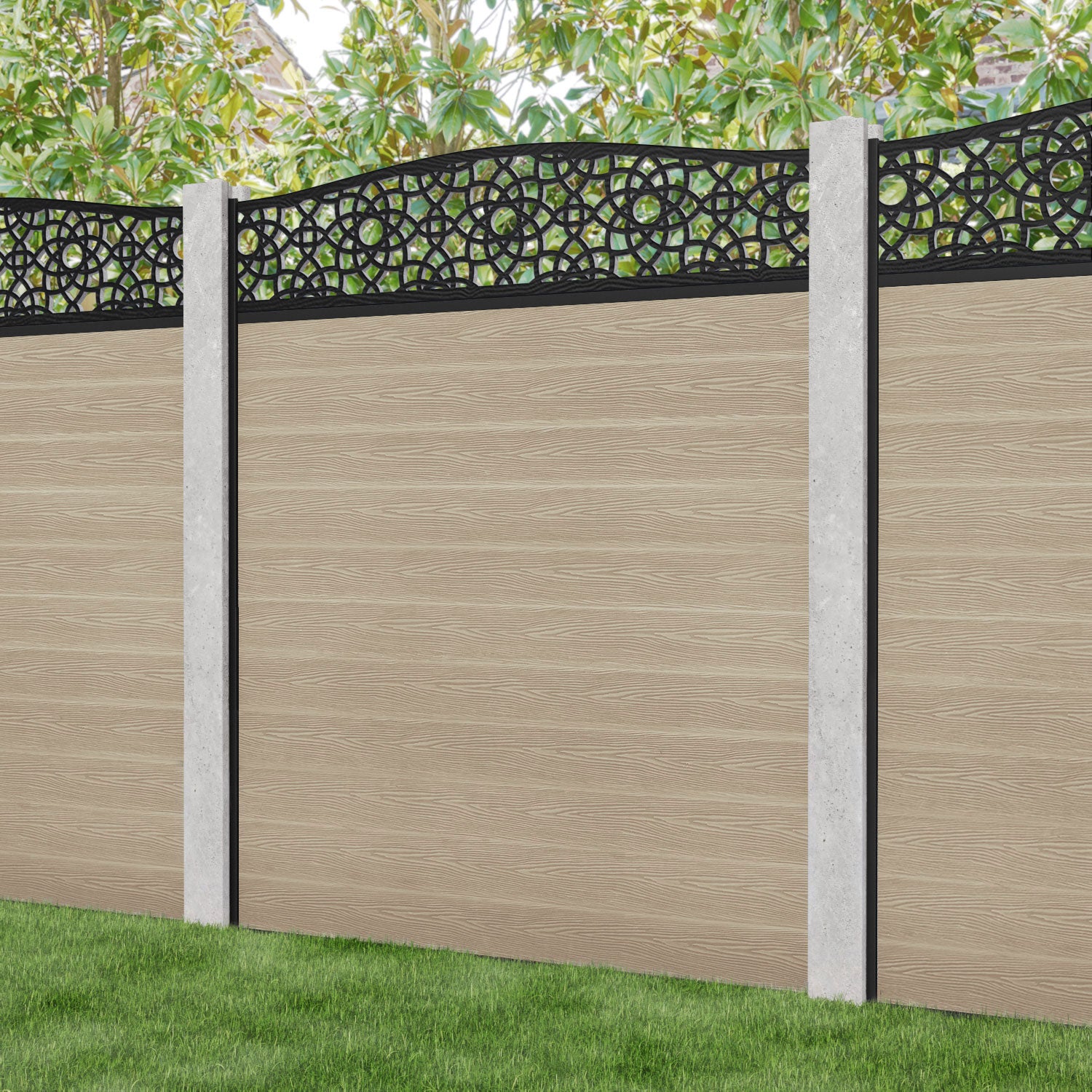 Classic Ambar Curved Top Fence Panel - Light Oak - for existing concrete posts