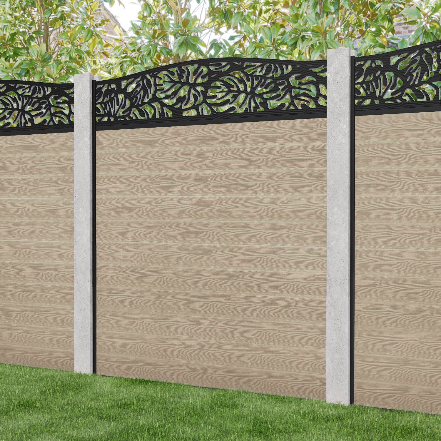 Classic Botanic Curved Top Fence Panel - Light Oak - for existing concrete posts