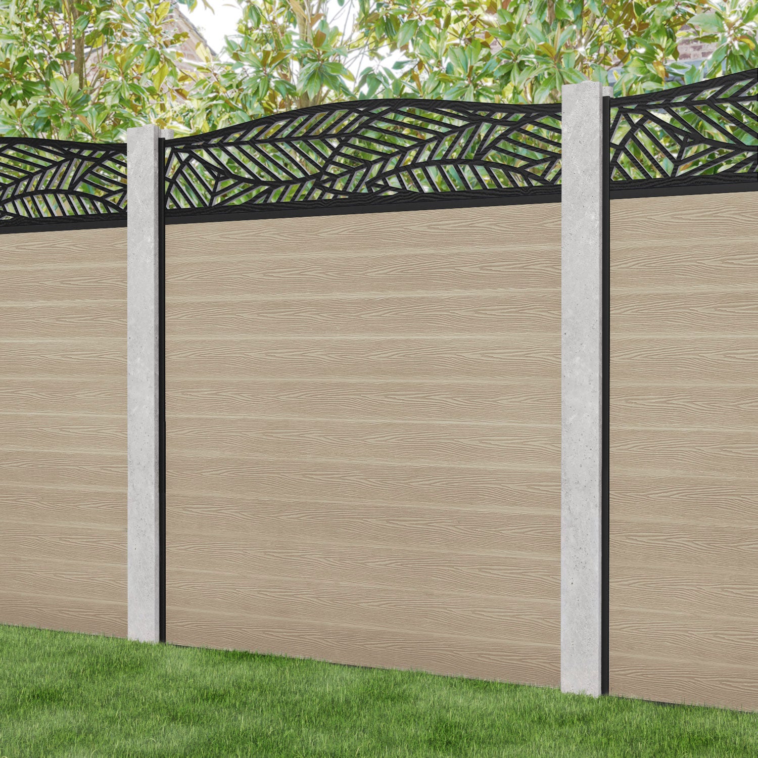 Classic Habitat Curved Top Fence Panel - Light Oak - for existing concrete posts